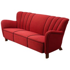 Fritz Hansen Three-Seat Sofa Model 1669a Red 3-Seat Couch 1940s Midcentury