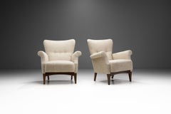 Fritz Hansen Upholstered Armchairs with Rolled Arms, Denmark ca 1940s