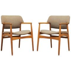 Fritz Hansen Vintage Armchairs Danish Design Green Oak, 1970s