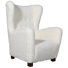 Fritz Hansen, Wingback Chair Lambwool, 1940s, Model 1672