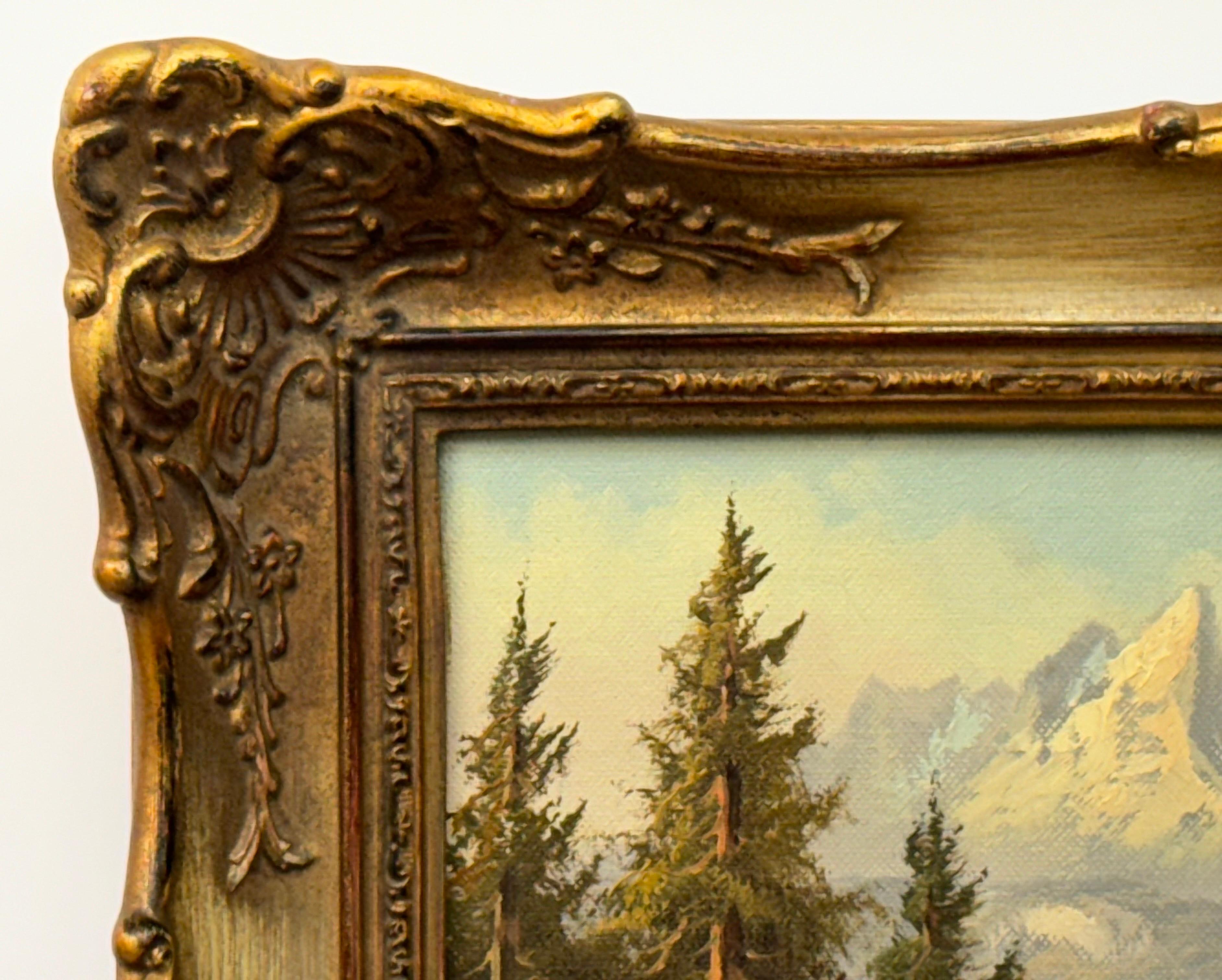 Pittura paesaggistica d'epoca con rifugio alpino di un artista tedesco del XX secolo in vendita 3