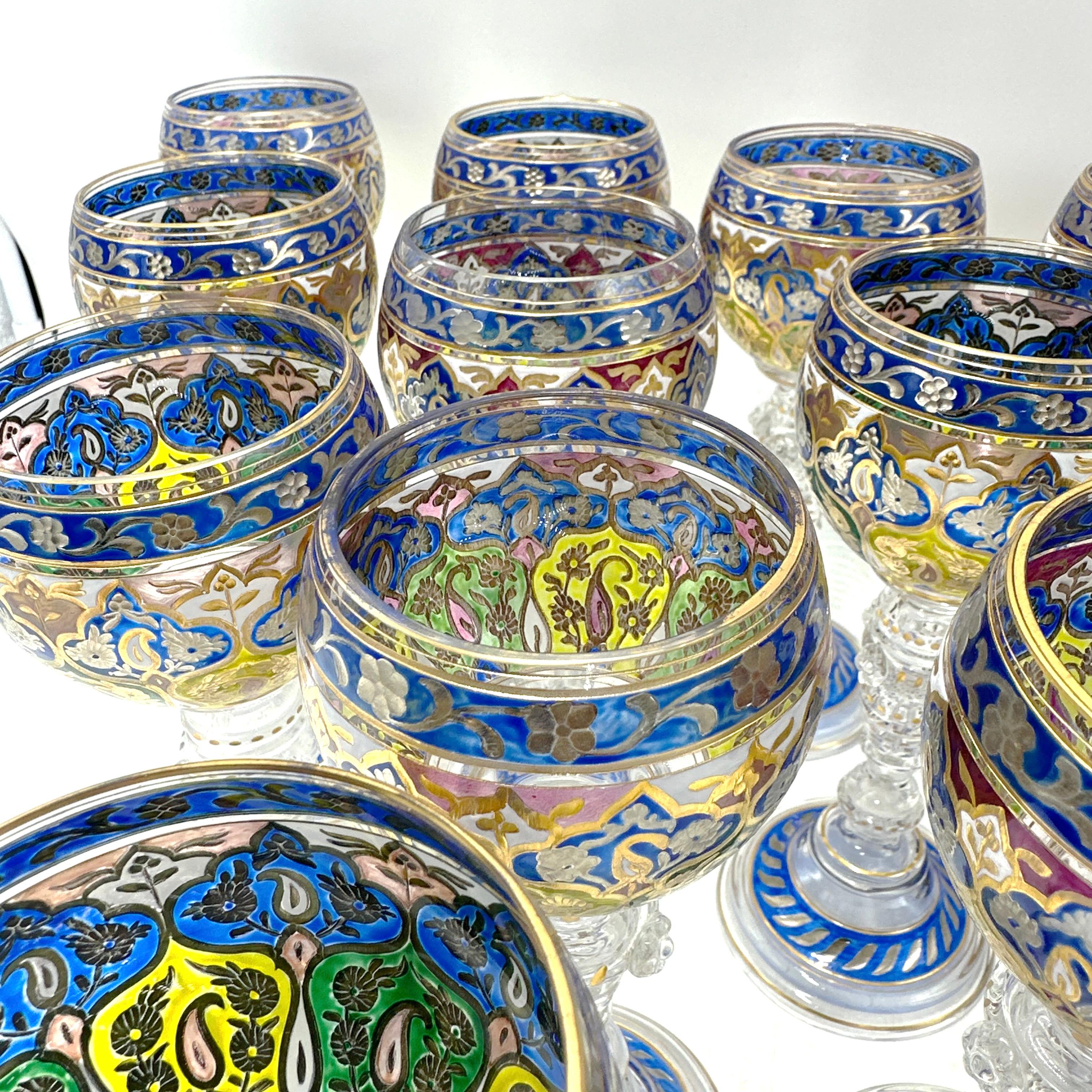 Fritz Heckert 19th Century Bohemian Enameled Goblet Set of 13 In Good Condition In Victoria, BC