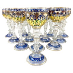 Fritz Heckert 19th Century Bohemian Enameled Goblet Set of 13