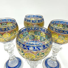 Fritz Heckert 19th Century Bohemian Enameled Goblet Set of 4
