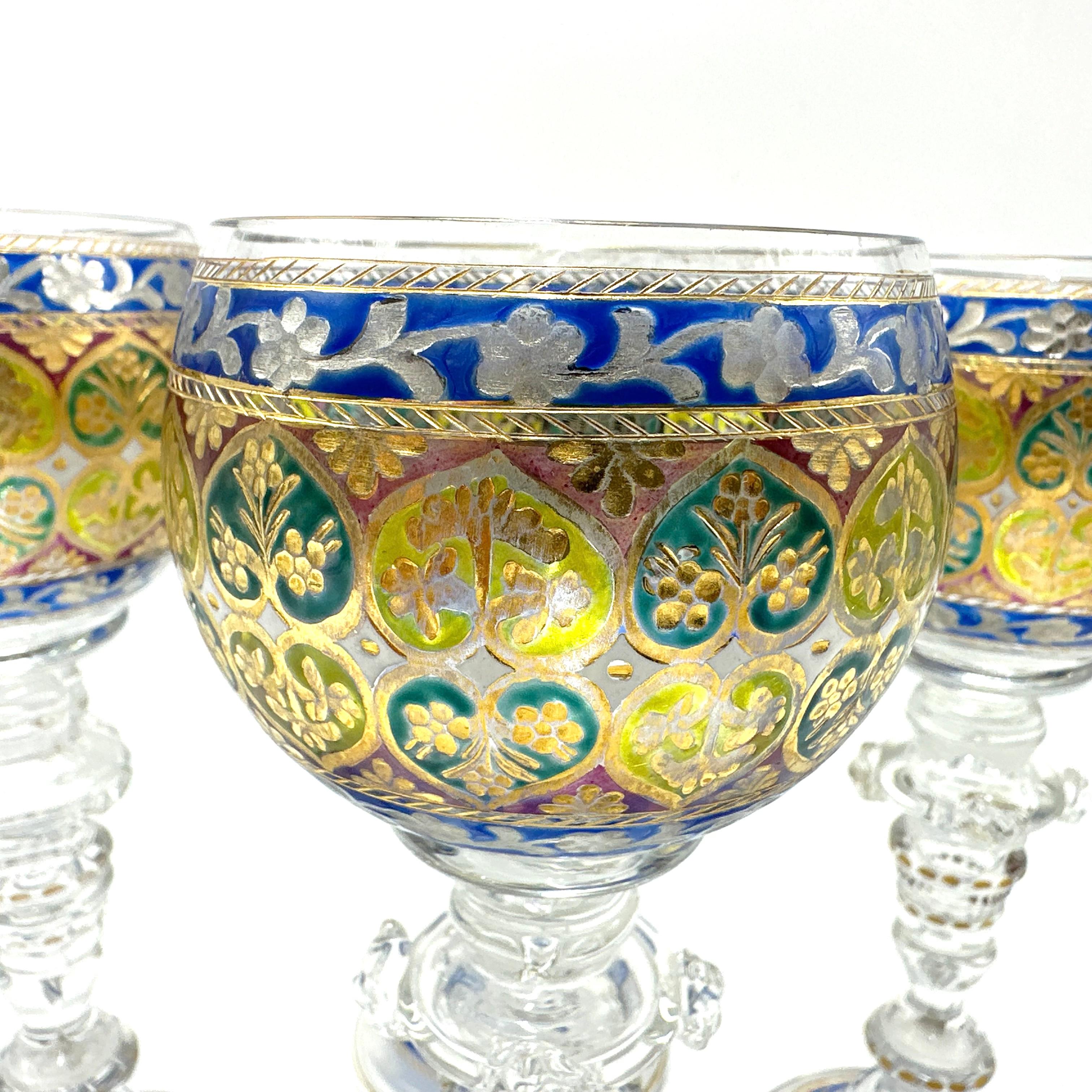 Fritz Heckert 19th Century Bohemian Enameled Goblet Set of 4 For Sale 1
