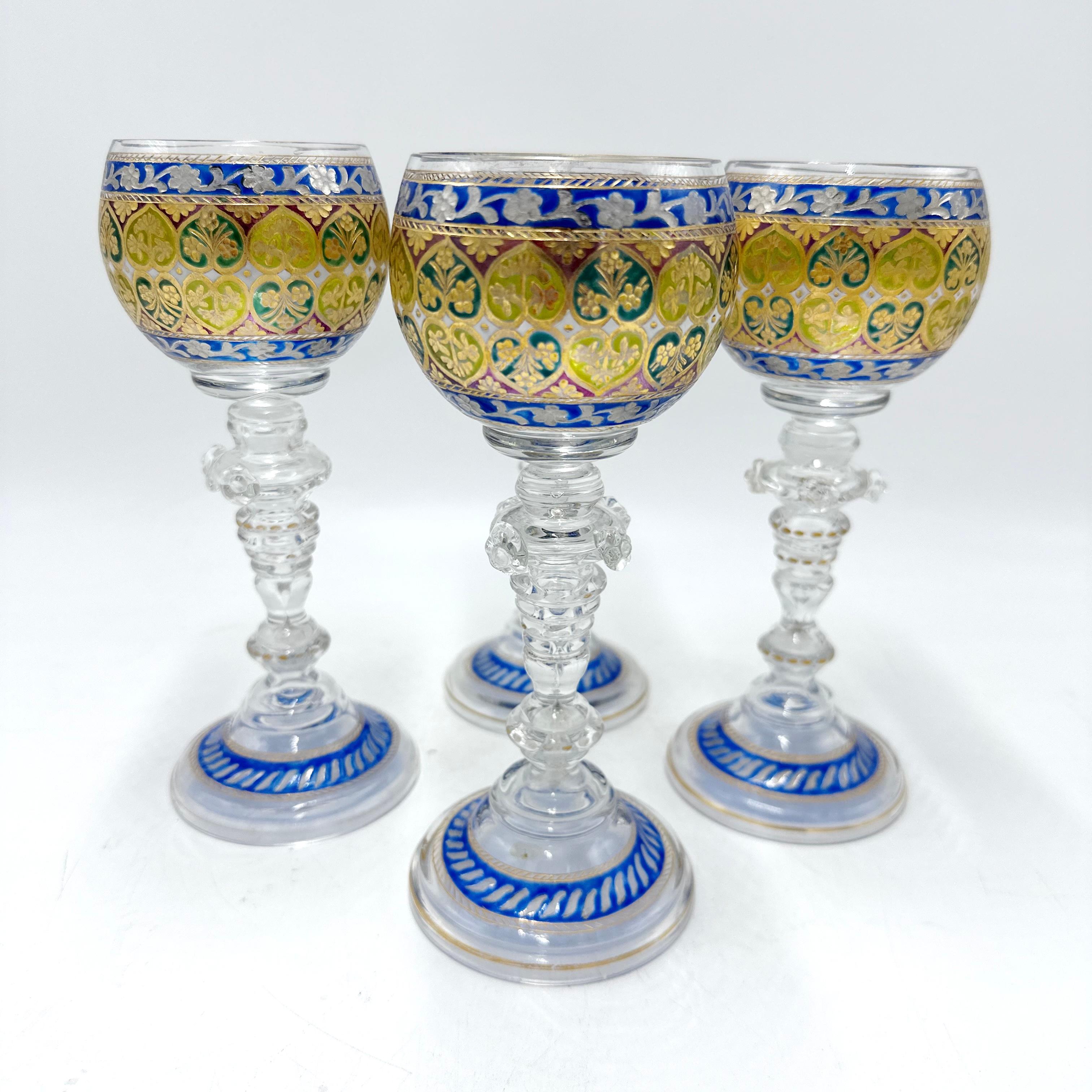 Fritz Heckert 19th Century Bohemian Enameled Goblet Set of 4 For Sale 3
