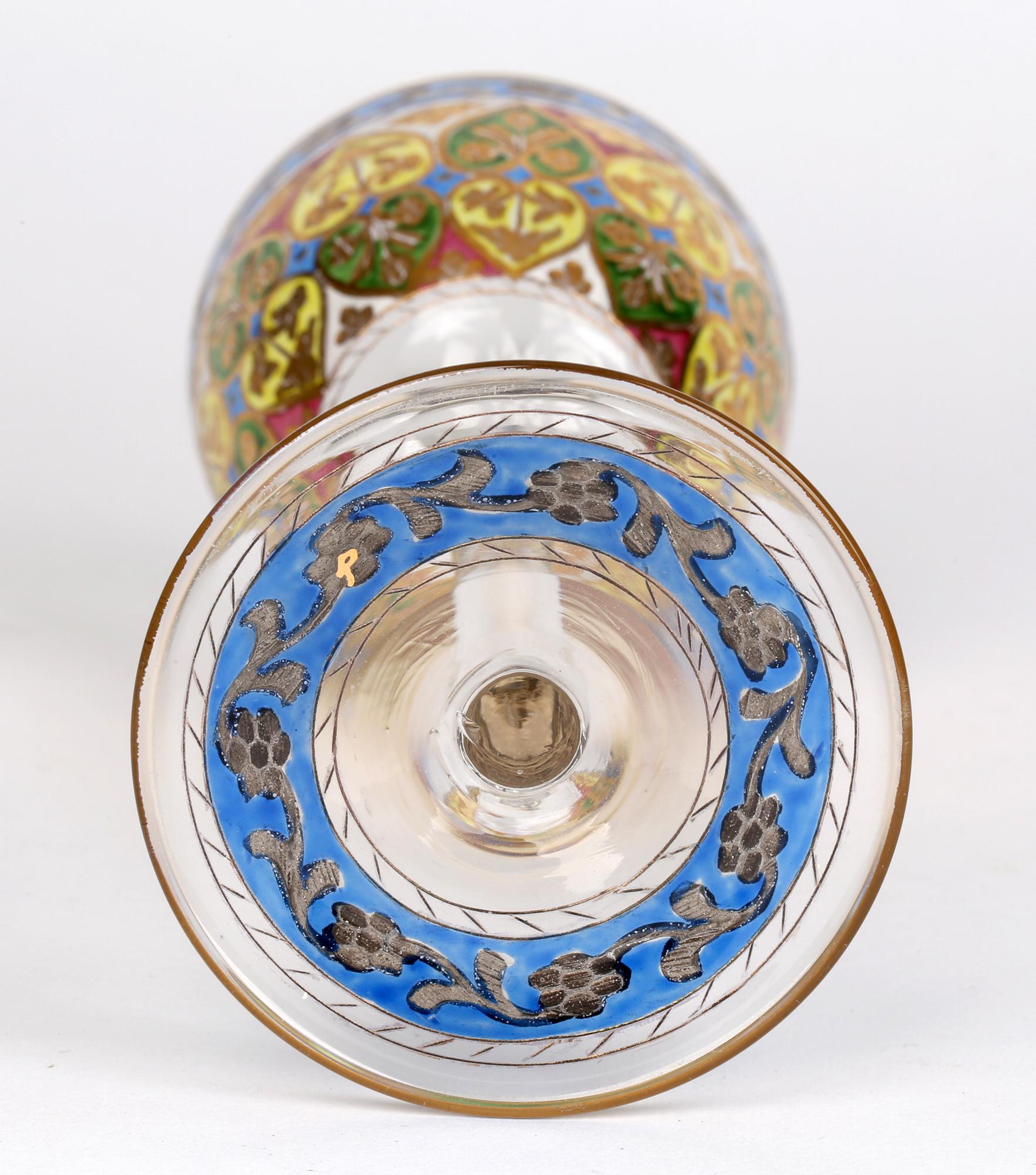 Austrian Fritz Heckert Art Nouveau Bohemian Enameled Wing Glass