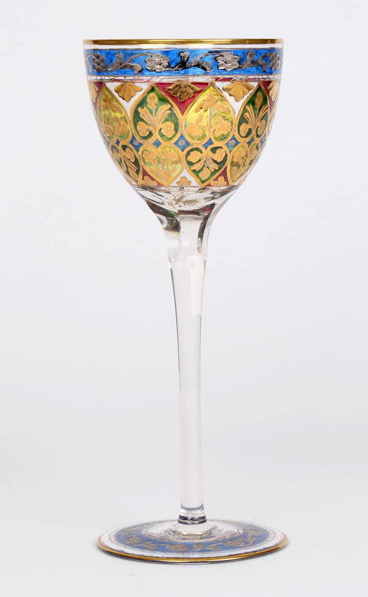 Fritz Heckert Art Nouveau Bohemian Enameled Wing Glass In Good Condition In Bishop's Stortford, Hertfordshire