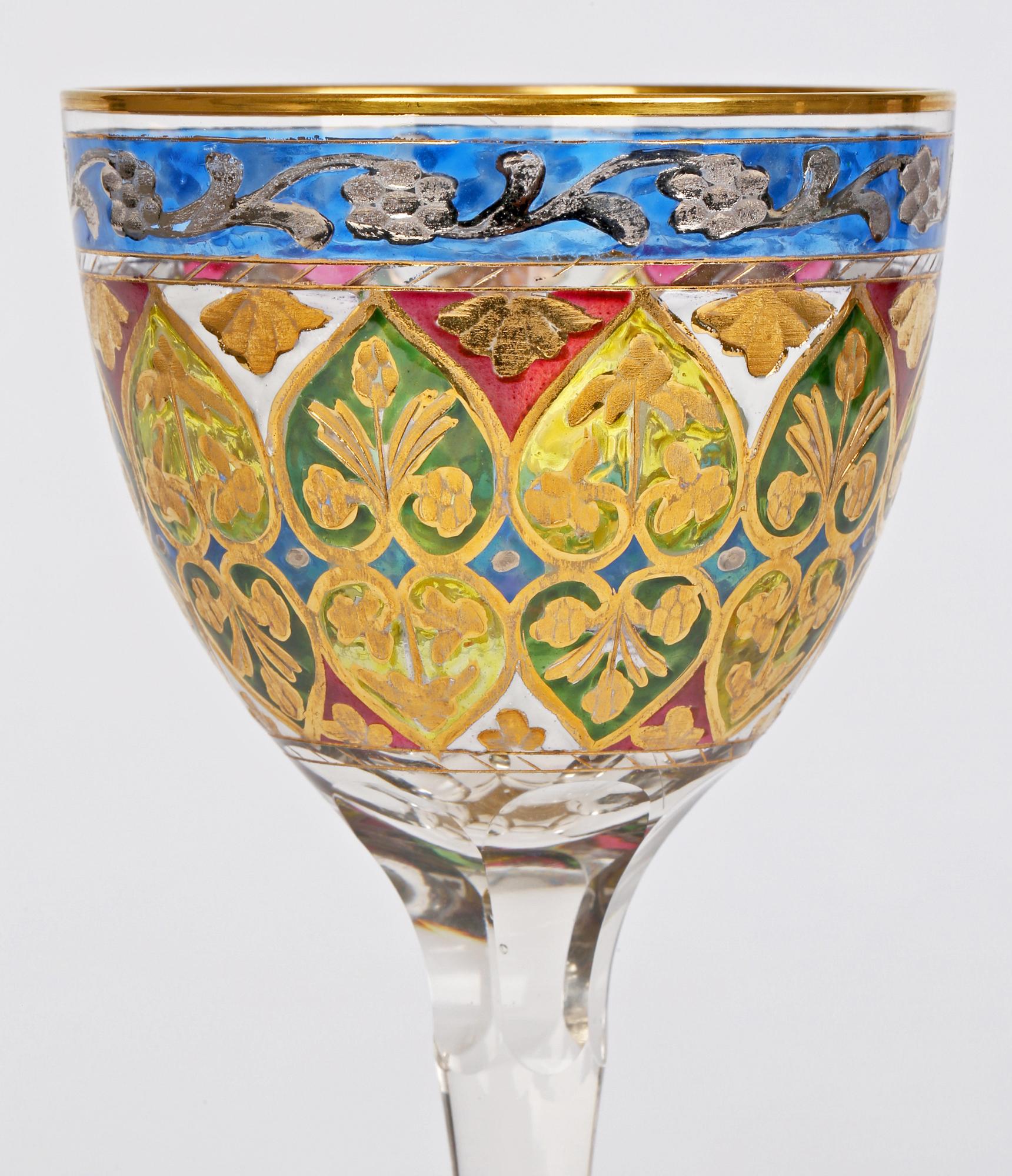 Early 20th Century Fritz Heckert Art Nouveau Bohemian Enameled Wing Glass