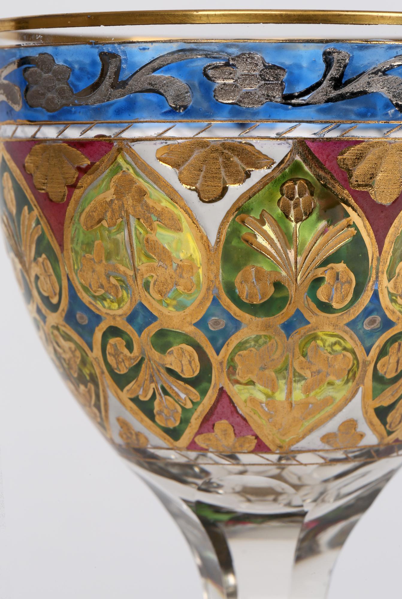 Fritz Heckert Art Nouveau Bohemian Enameled Wing Glass 1