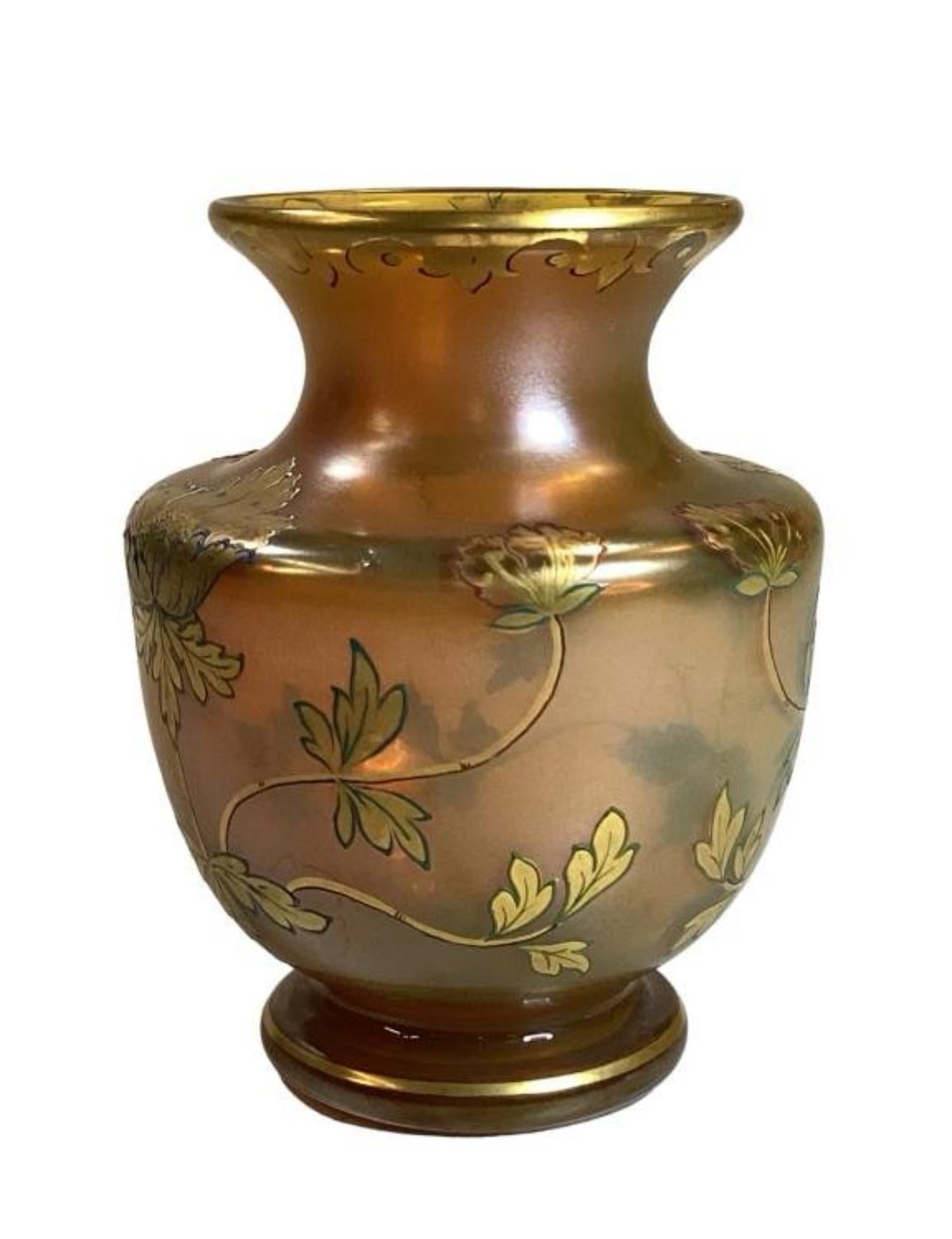 German Fritz Heckert Art Nouveau Iridescent Art Glass Vase  For Sale