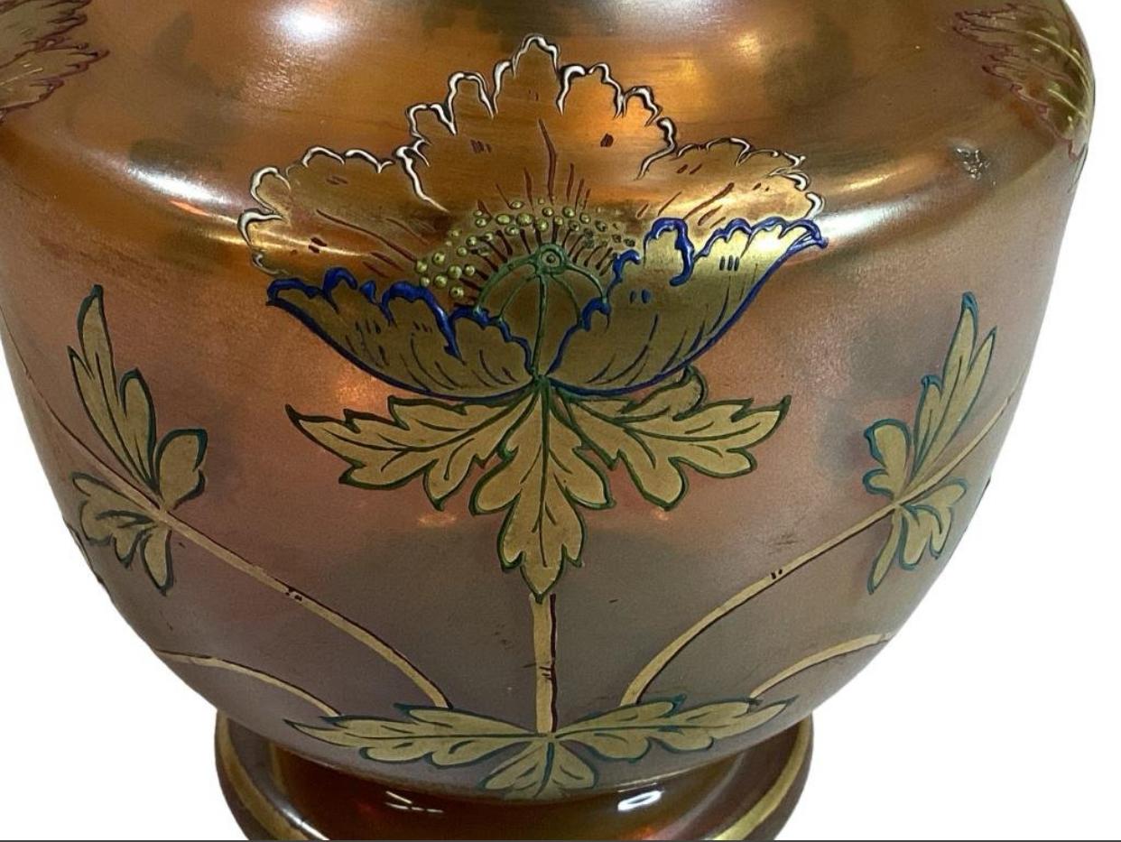 Hand-Painted Fritz Heckert Art Nouveau Iridescent Art Glass Vase  For Sale