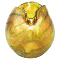 Fritz Heckert iridised yellow green Changeant  glass vase by Otto Thamm c1900