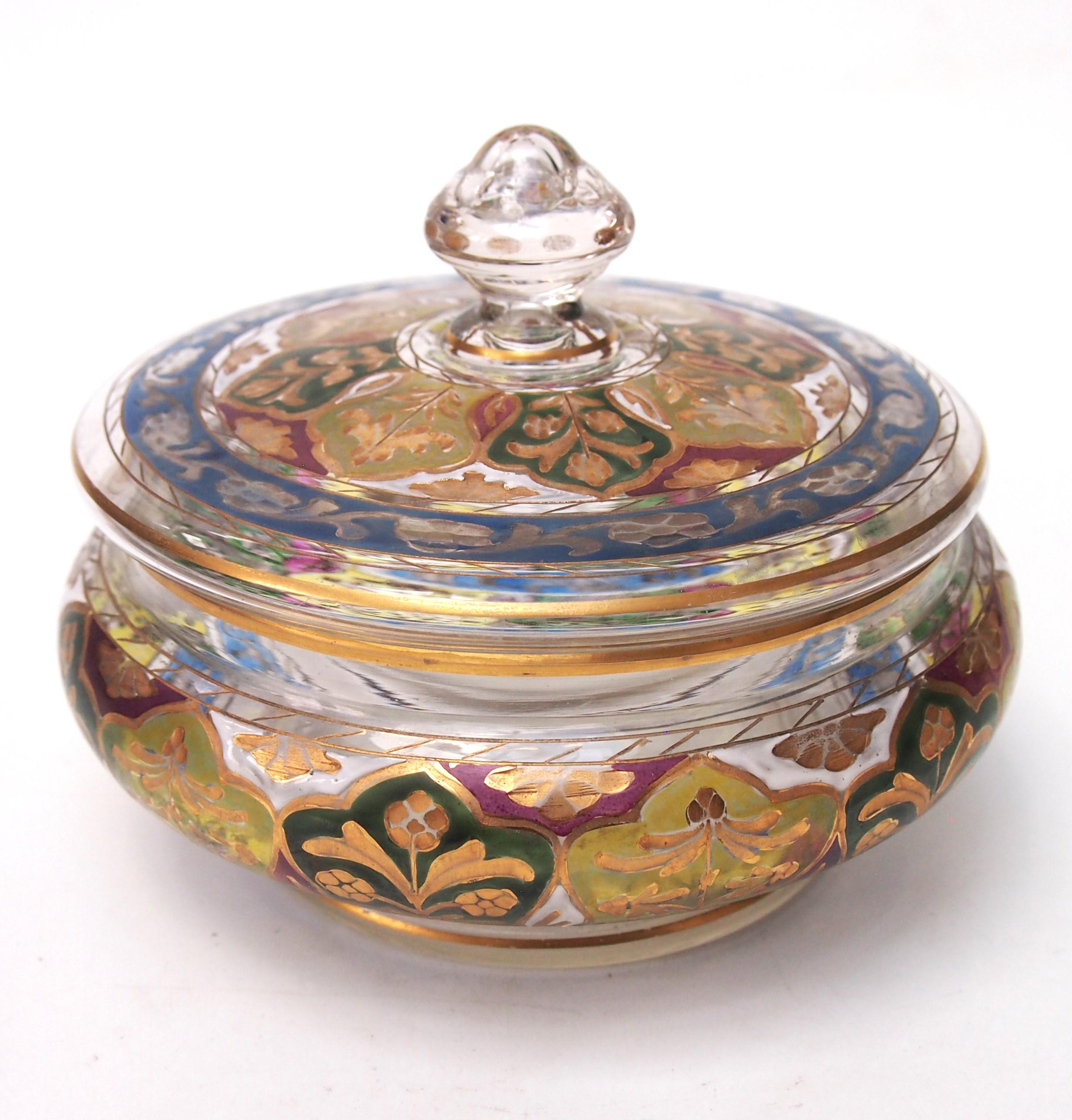Fritz Heckert Gran caja esmaltada con tapa con motivo del mercado islámico de Jodhpur 1890 Alemán en venta