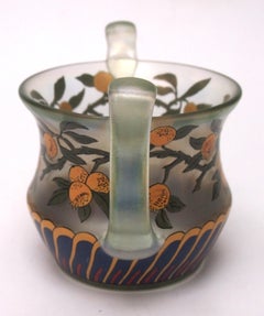 Fritz Heckert Pomegranate Enamelled 2 handled glass vase design by Max Rade 1900