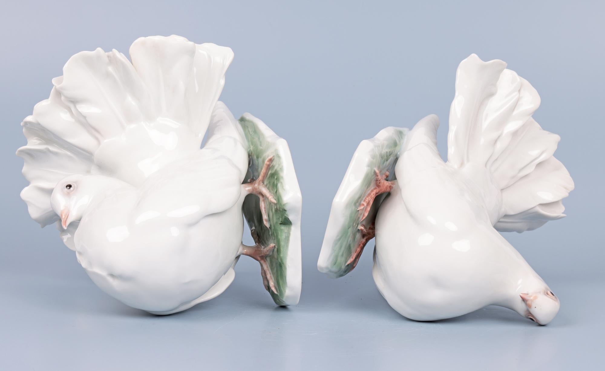 Fritz Heidenreich Rosenthal Mid-Century Large Pair Porcelain Doves For Sale 3