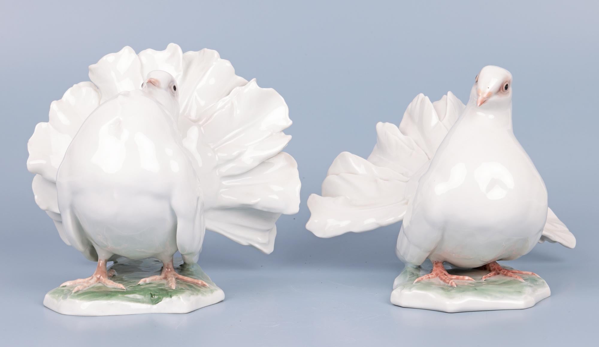Fritz Heidenreich Rosenthal Mid-Century Large Pair Porcelain Doves For Sale 5