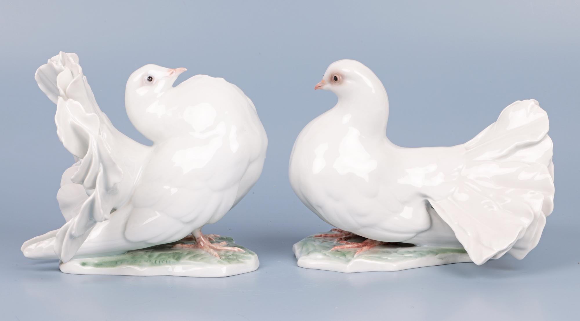 Fritz Heidenreich Rosenthal Mid-Century Large Pair Porcelain Doves For Sale 1