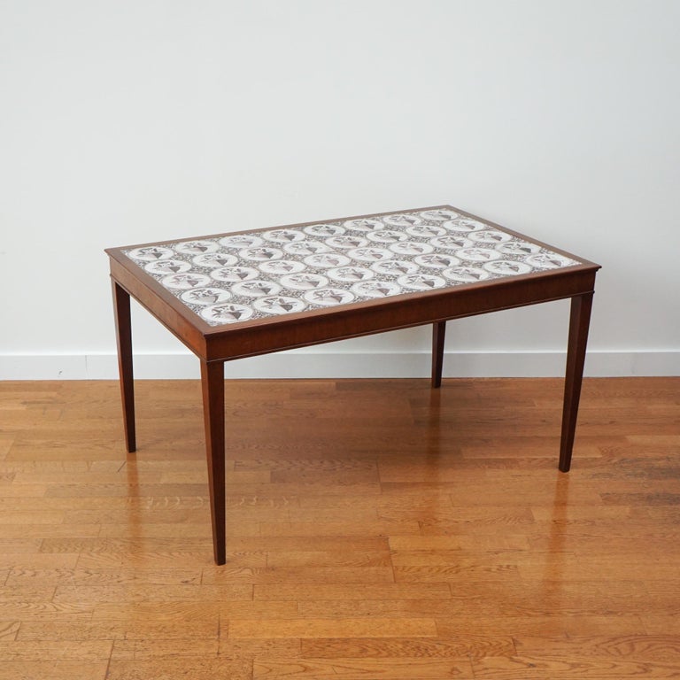 Machine-Made Fritz Henningsen Mahogany Tile Cocktail Table For Sale