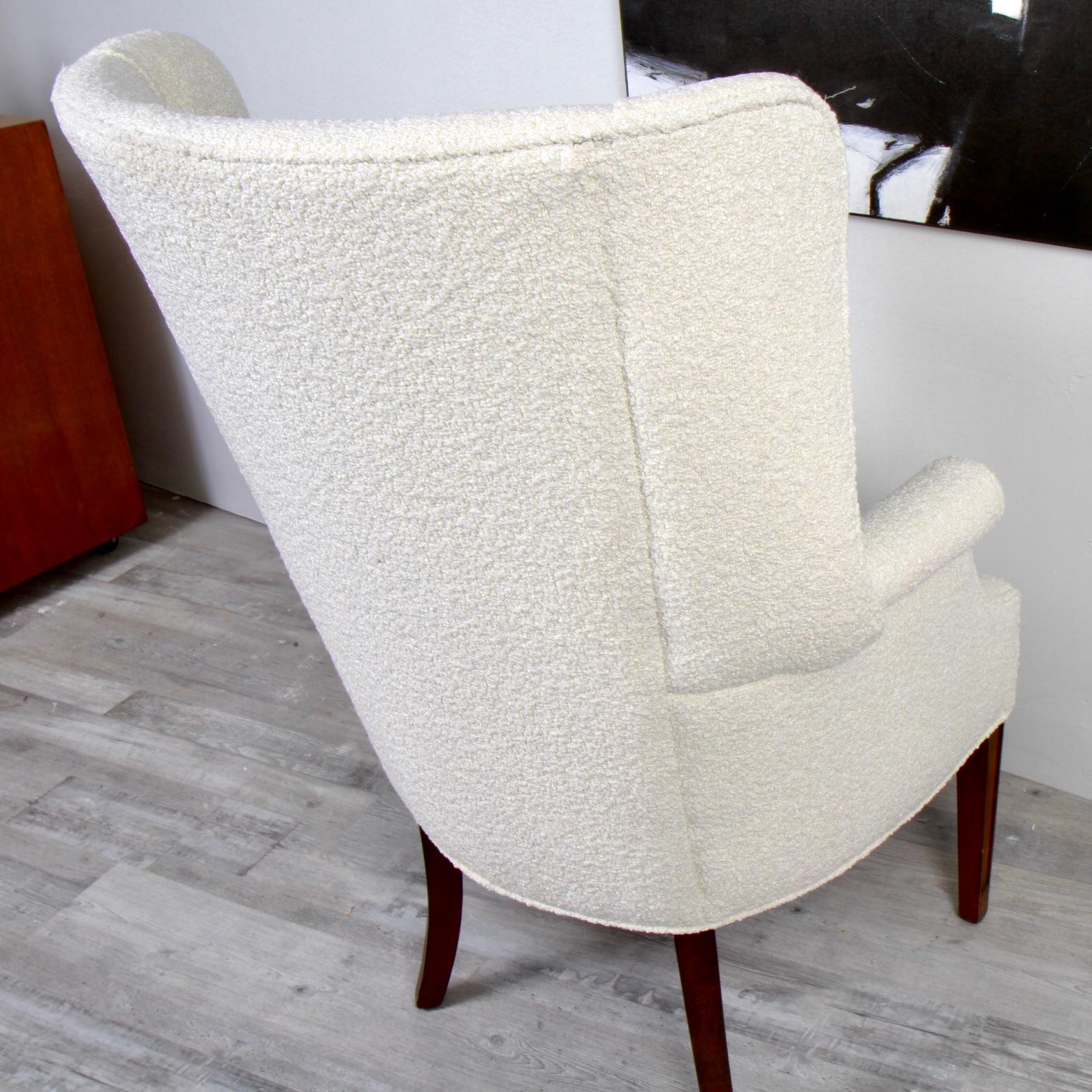 Bouclé Fritz Henningsen Style Wingback Chair For Sale