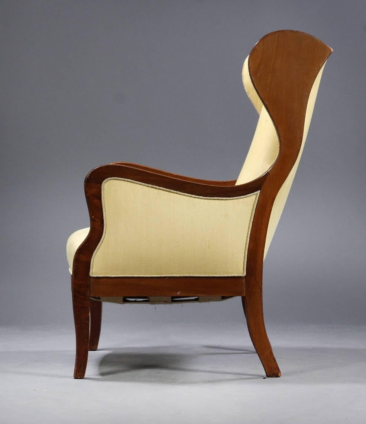 Danish Frits Henningsen Wingback Chair in Mahogany and Wool, Denmark 1940s