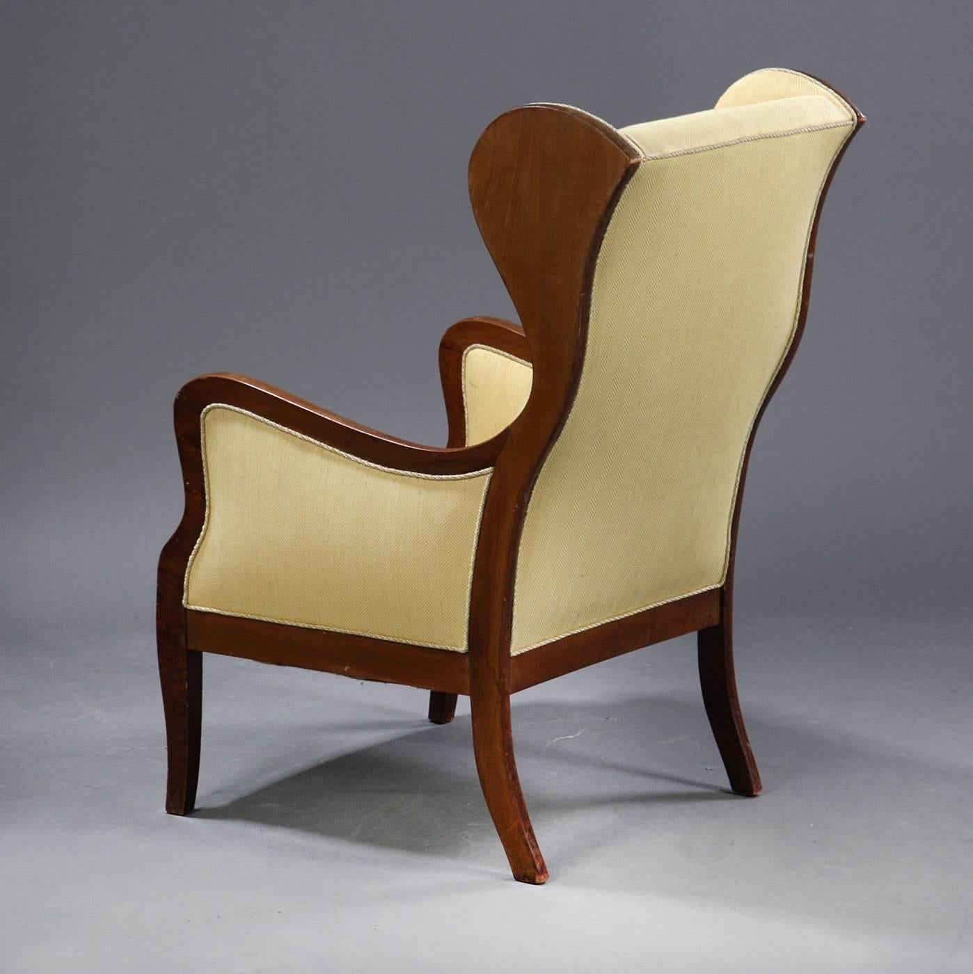 Frits Henningsen Wingback Chair in Mahogany and Wool, Denmark 1940s In Good Condition In Bridgeport, CT