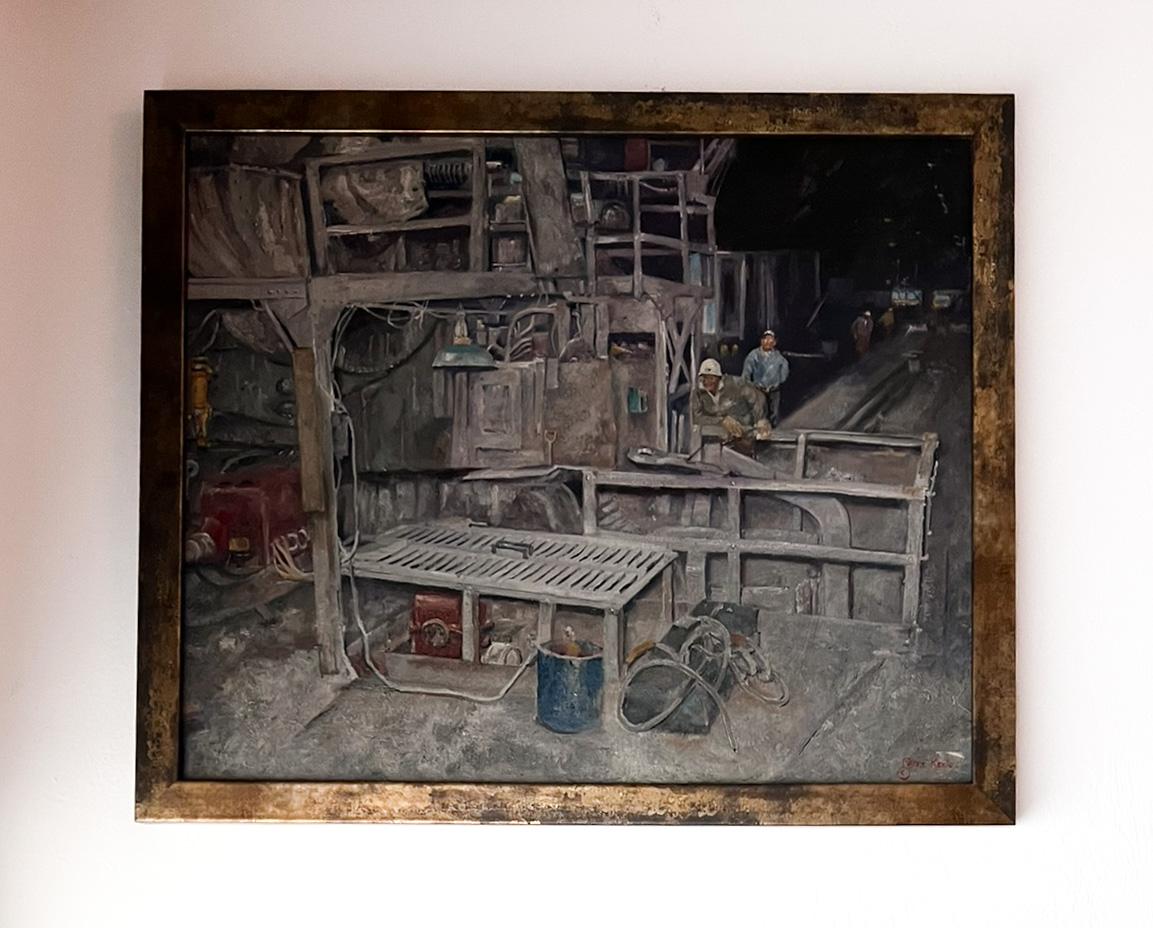 Interior J&L Works, Pittsburgh, Pennsylvania American Industrial Scene Painting - Gray Interior Painting by Fritz Keck