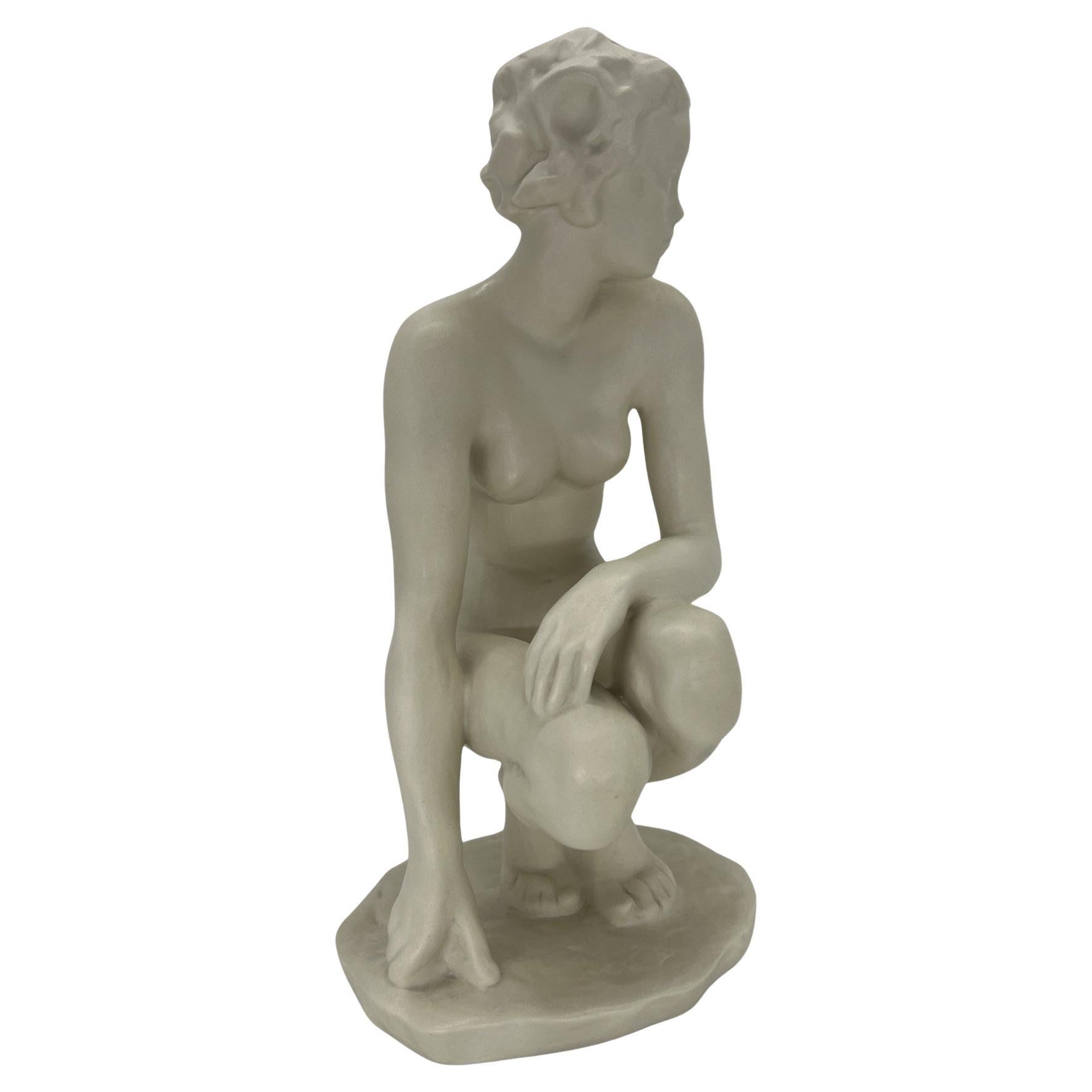 Fritz Klimsch Rosenthal Biscuit Porcelain “Crouching Women” Circa 1940 Sculpture For Sale