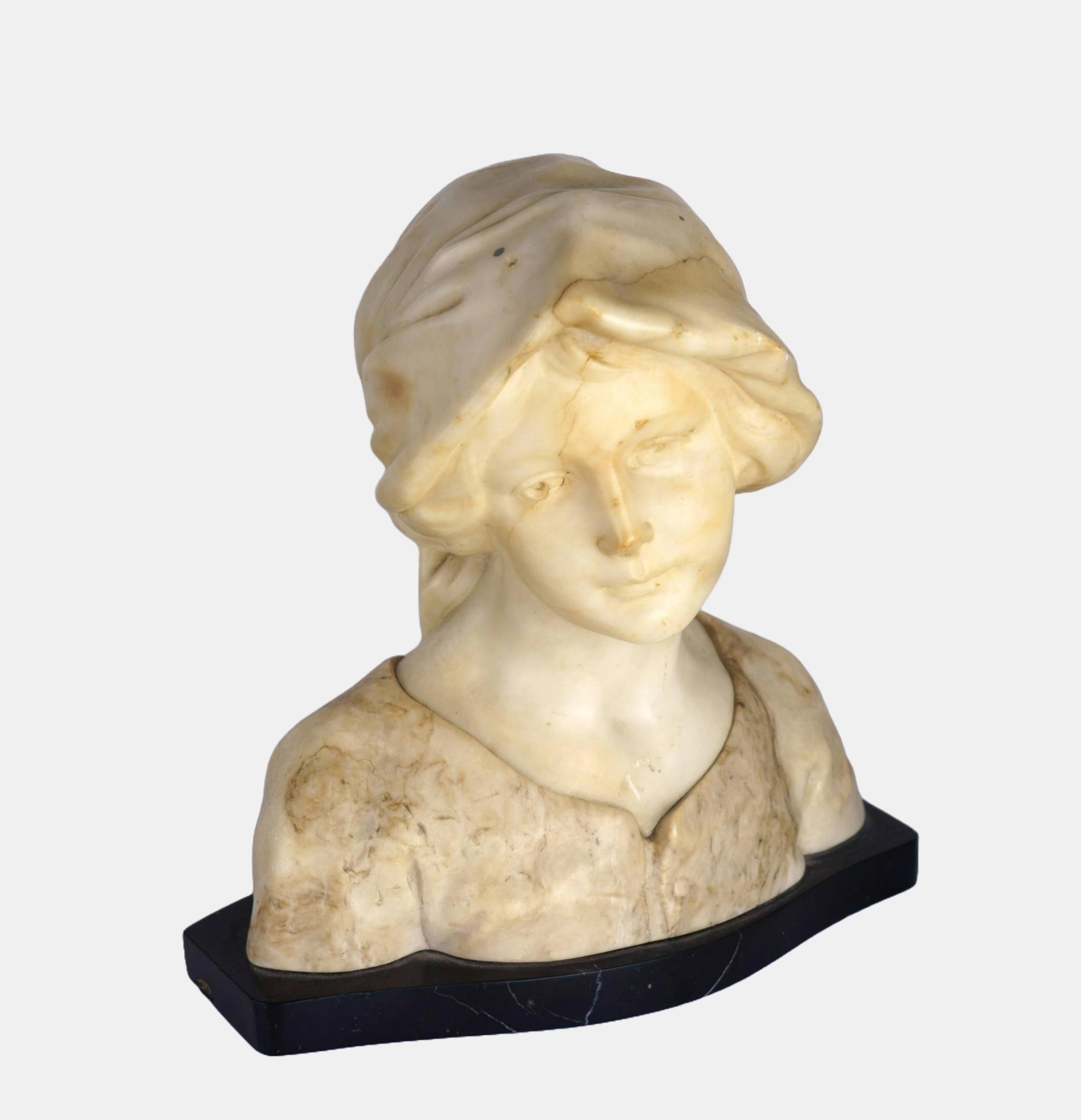 Bust of a young woman with headscarf / - Farewell to Childhood - - Sculpture by Fritz Kochendoerfer