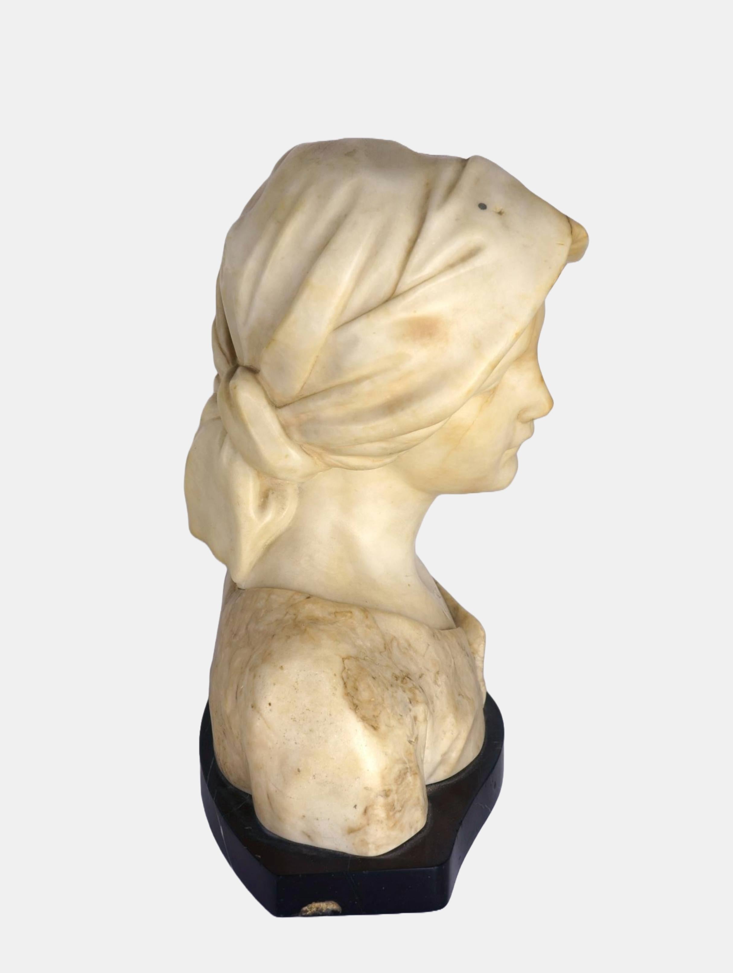 Bust of a young woman with headscarf / - Farewell to Childhood - - Art Nouveau Sculpture by Fritz Kochendoerfer