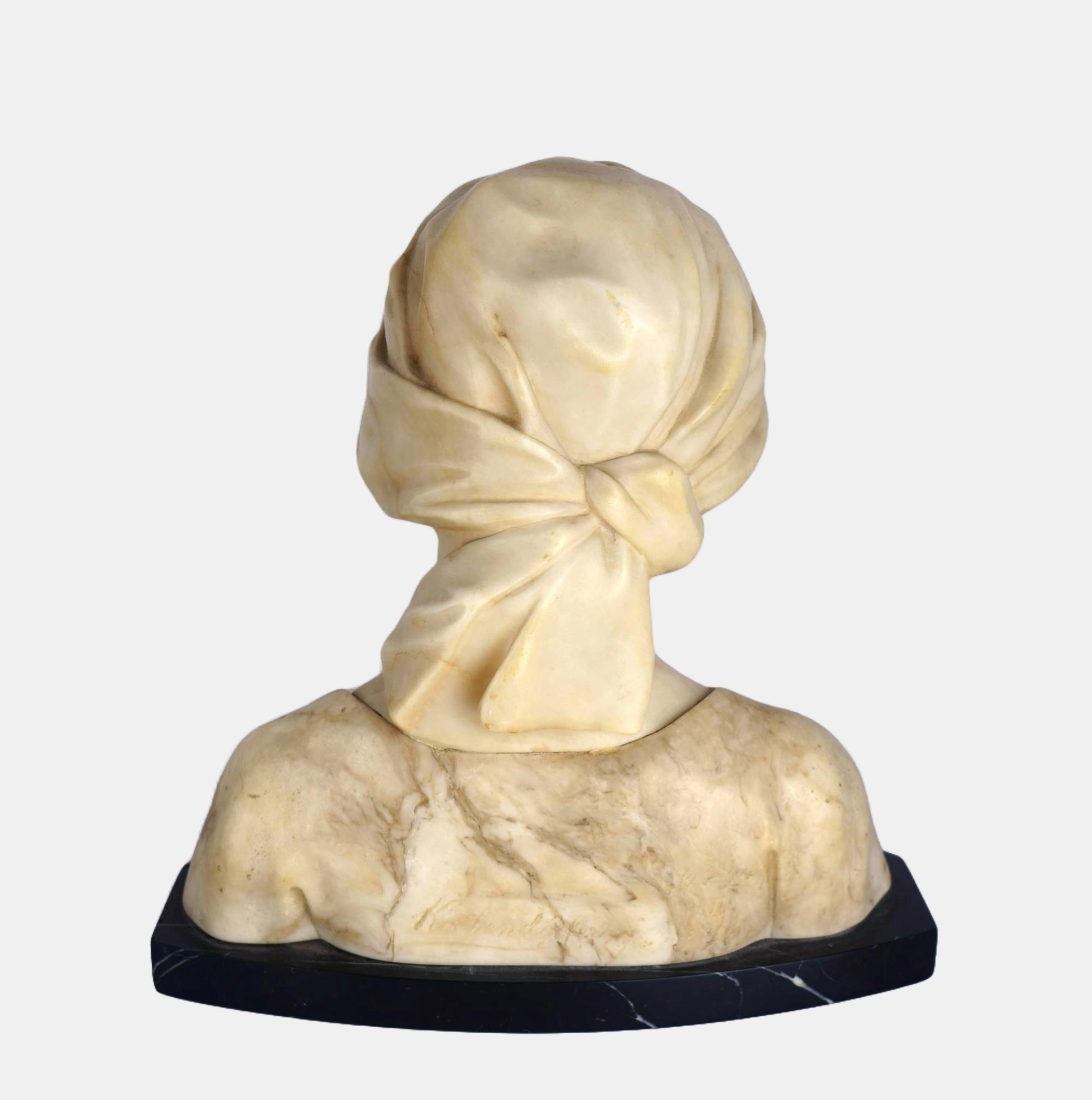 Bust of a young woman with headscarf / - Farewell to Childhood - - Beige Figurative Sculpture by Fritz Kochendoerfer