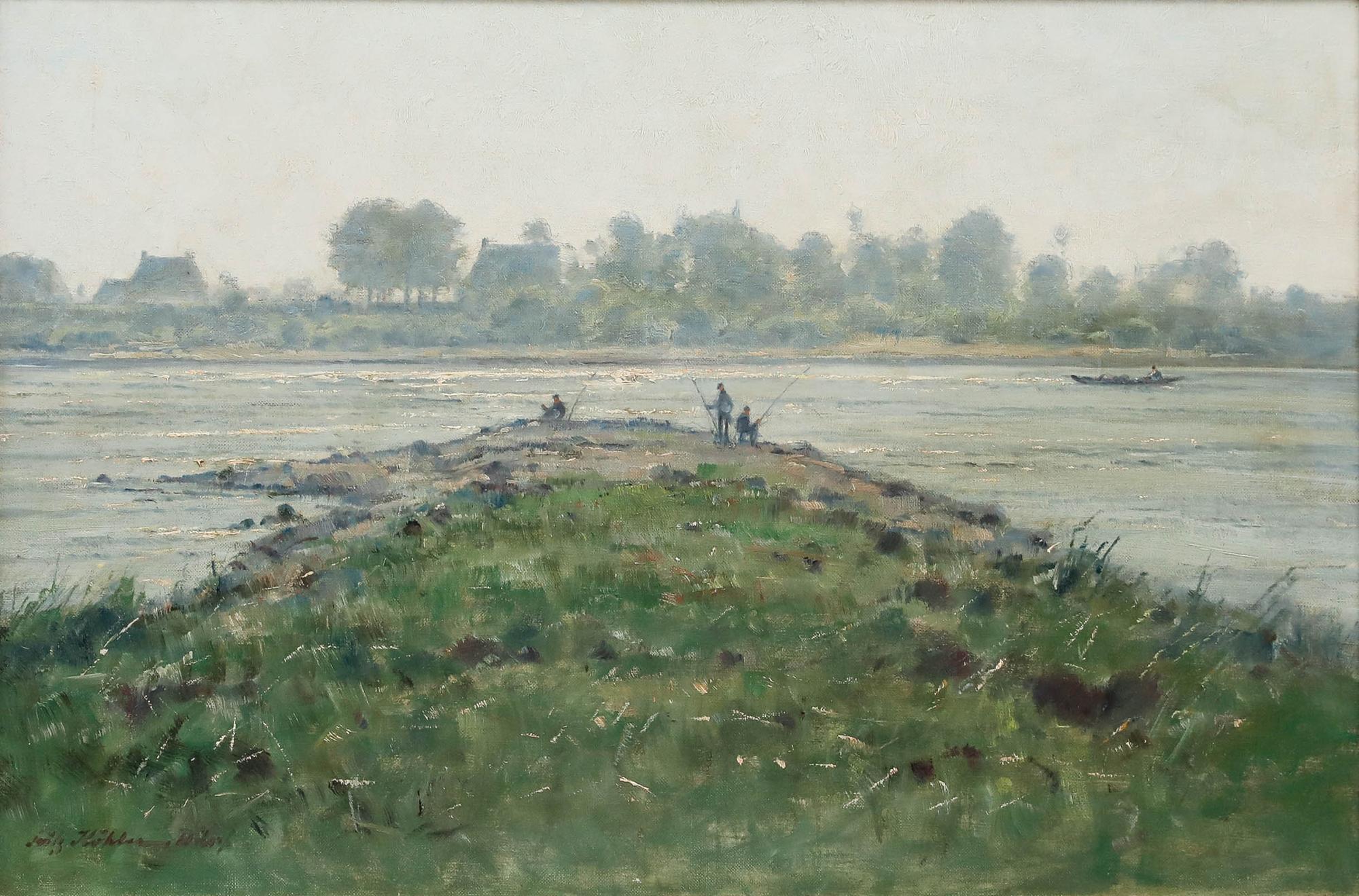 Fritz Kohler (1887-1971) - Gerahmtes Öl aus der Mitte des 20. Jahrhunderts, Blick auf den Rhein im Angebot 1