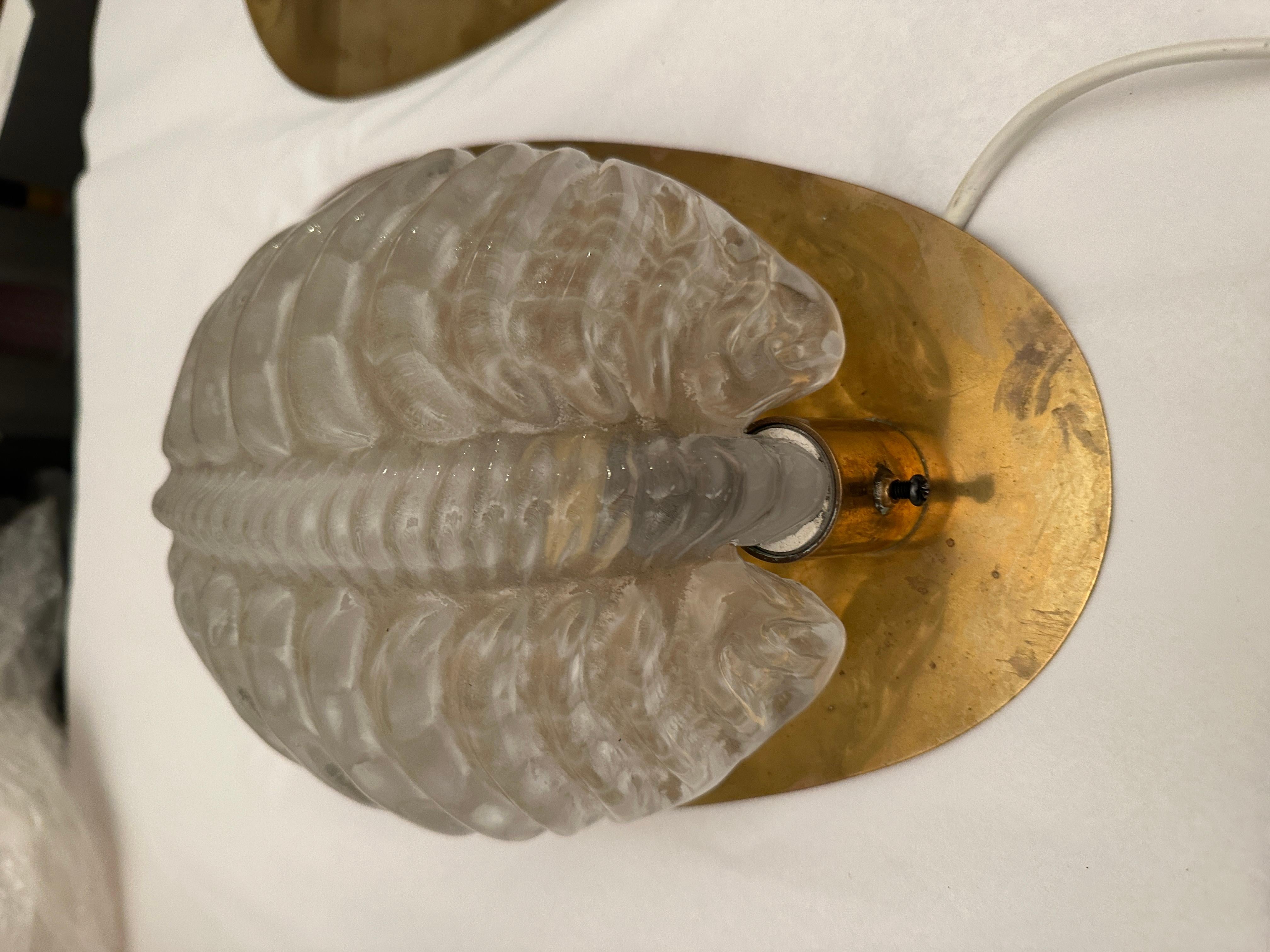 Mid-Century Modern Fritz kurz sconces leaf shaped brass and glass Orrefors 1960s For Sale