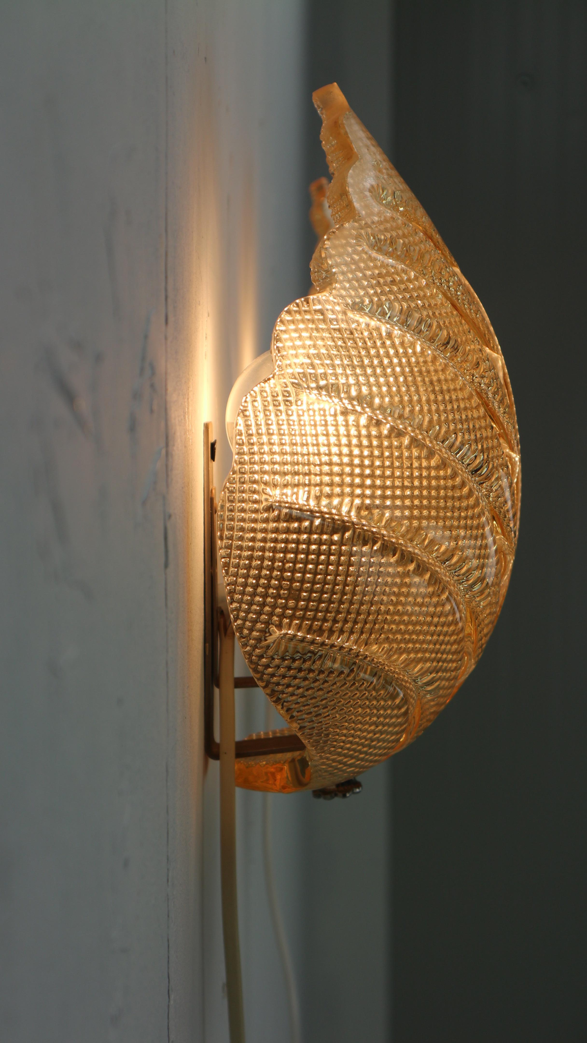Fritz Kurz Set of 2 Swedish Leaf Shaped Wall Sconces for Orrefors, 1960s 11