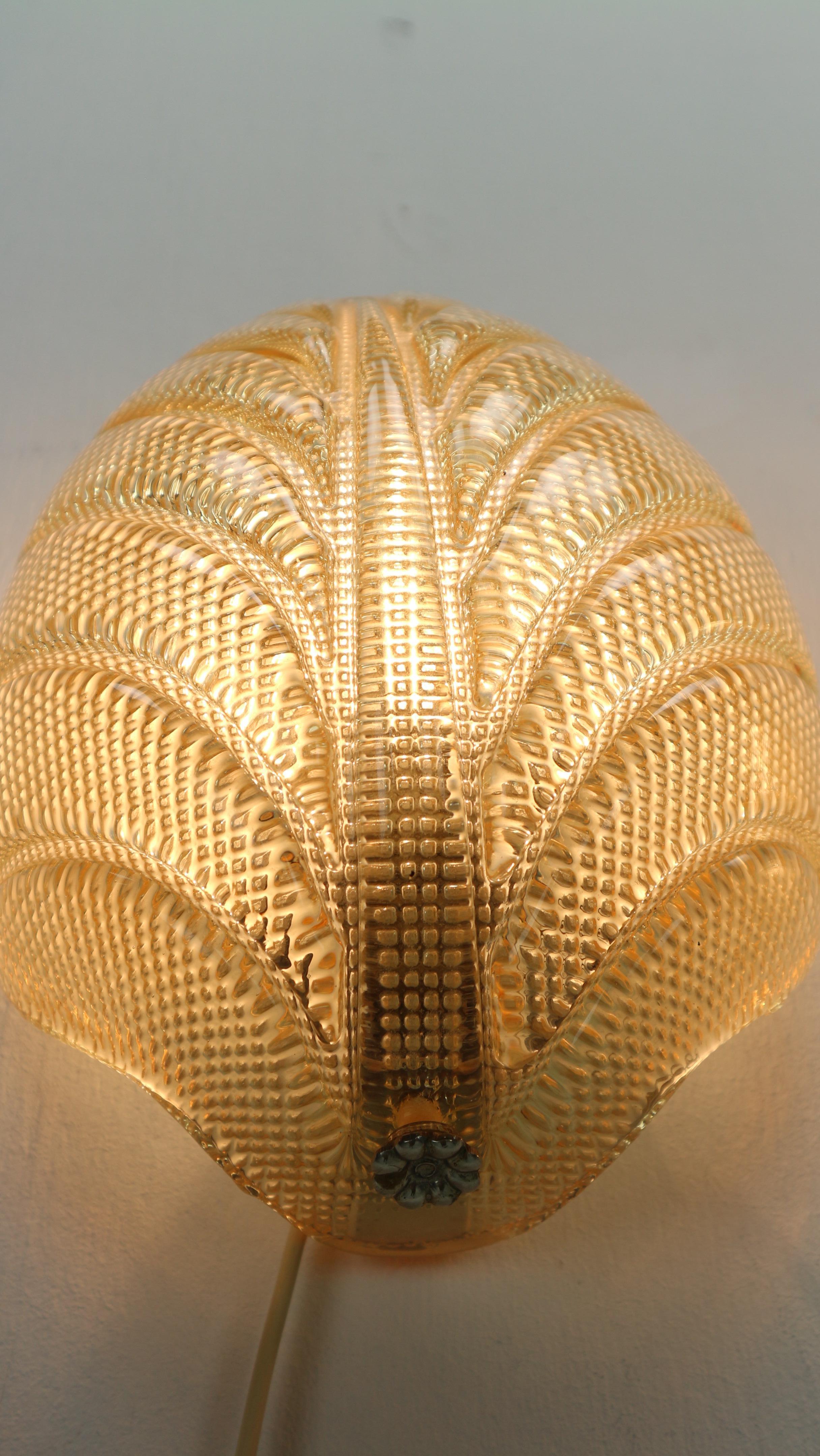 Fritz Kurz Set of 2 Swedish Leaf Shaped Wall Sconces for Orrefors, 1960s 12