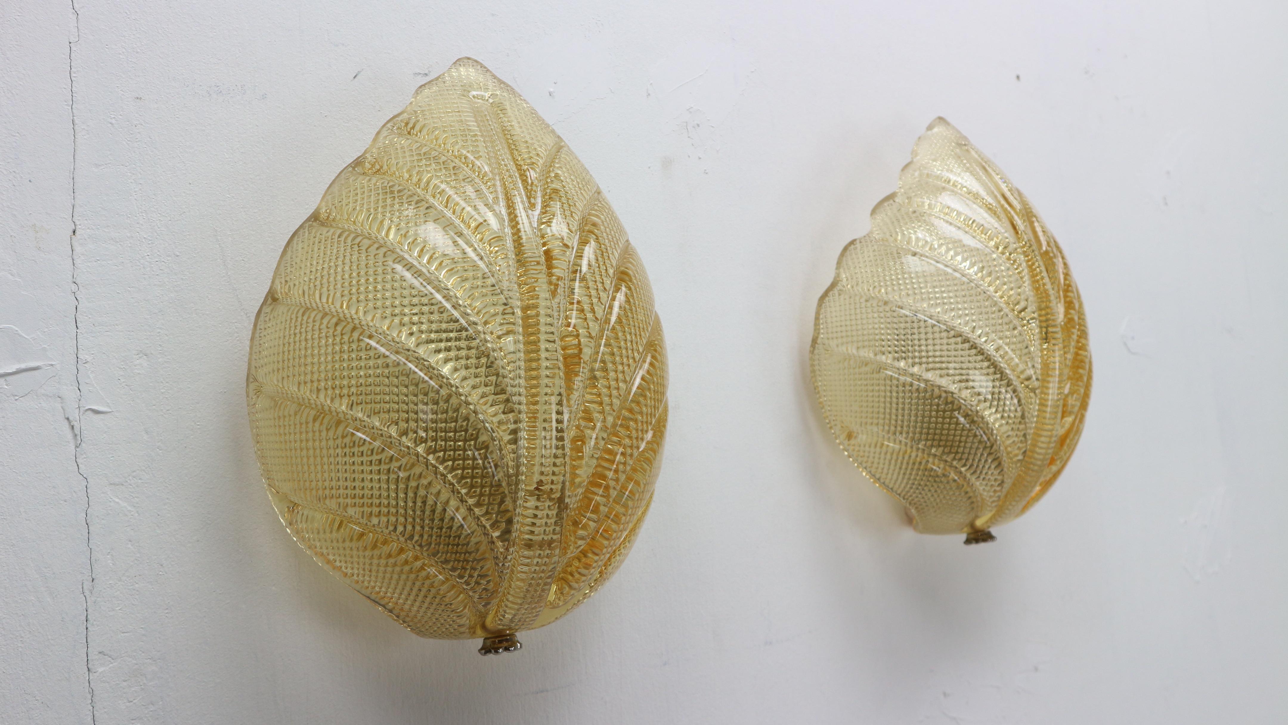 Fritz Kurz Set of 2 Swedish Leaf Shaped Wall Sconces for Orrefors, 1960s In Good Condition In The Hague, NL