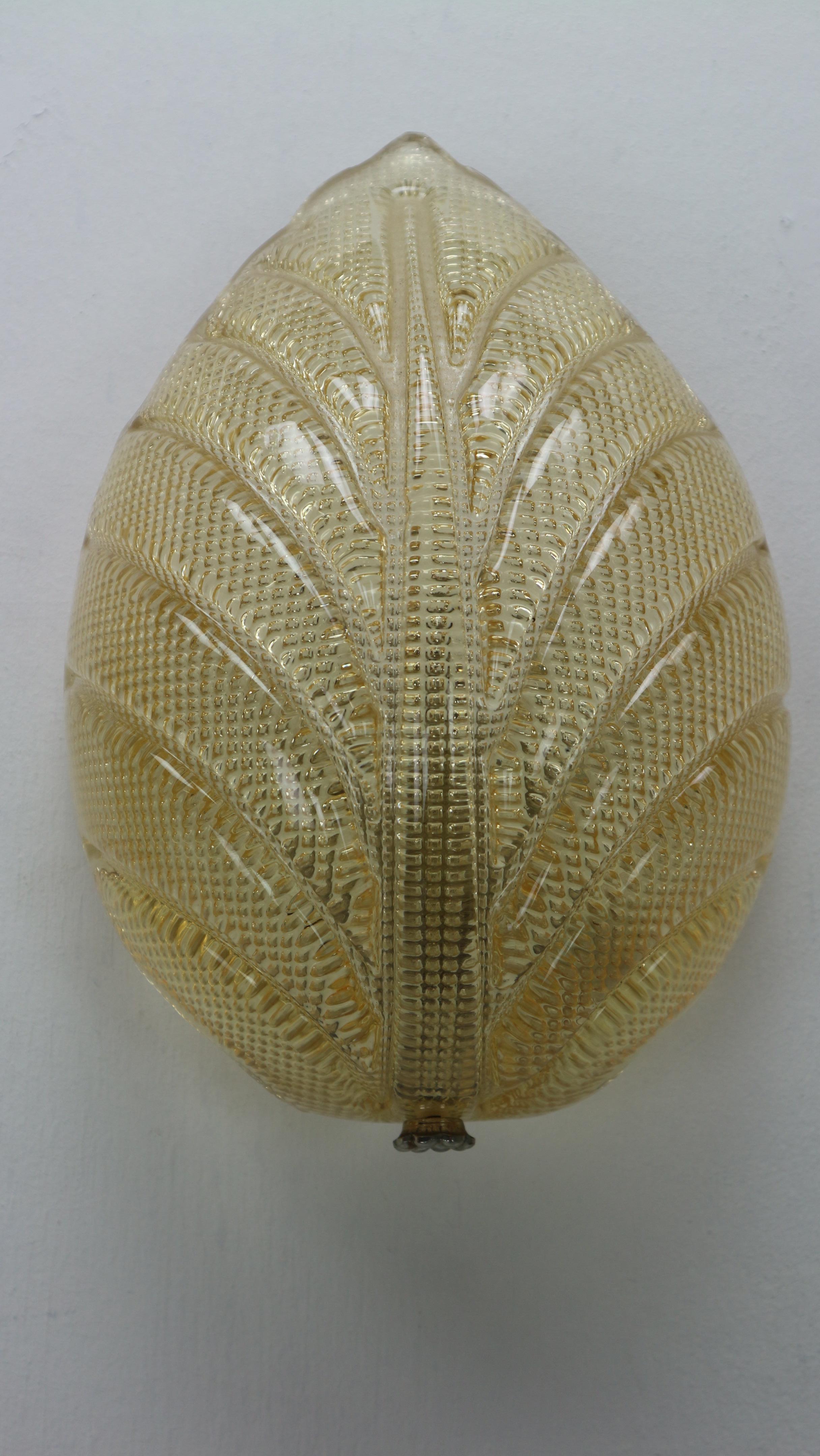 Fritz Kurz Set of 2 Swedish Leaf Shaped Wall Sconces for Orrefors, 1960s 2