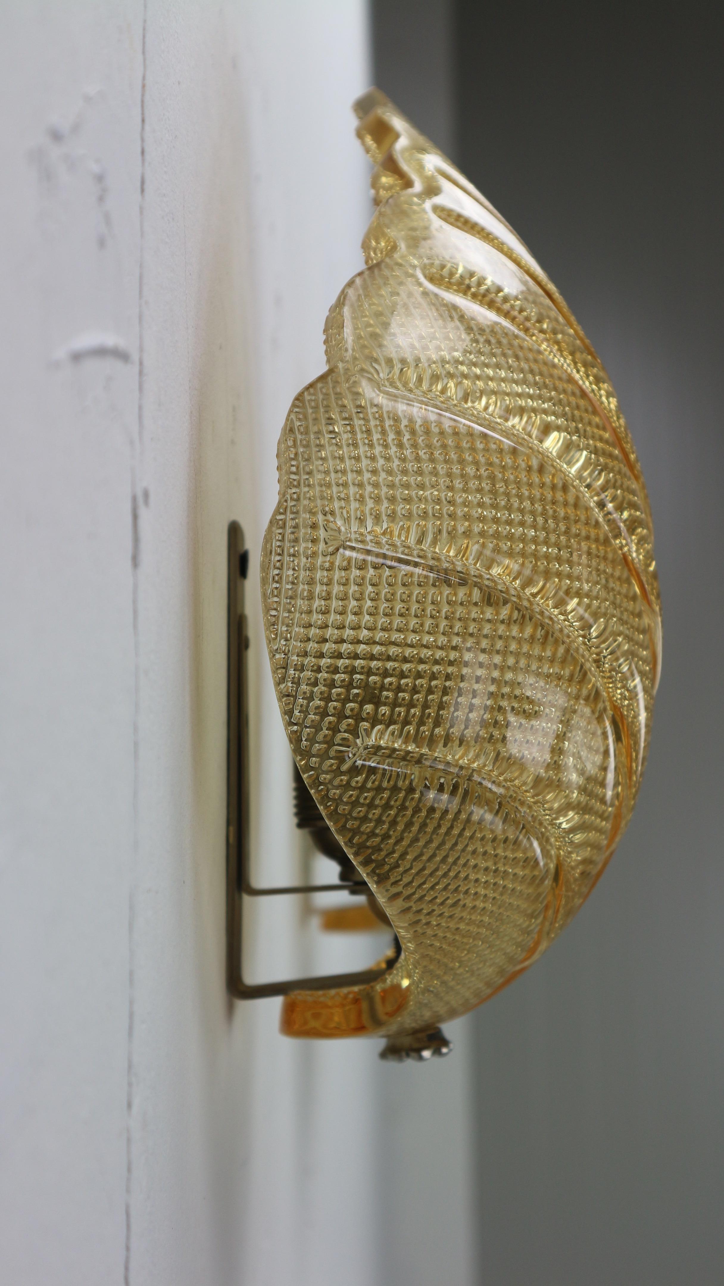 Fritz Kurz Set of 2 Swedish Leaf Shaped Wall Sconces for Orrefors, 1960s 3