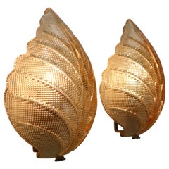 Fritz Kurz Set of 2 Swedish Leaf Shaped Wall Sconces for Orrefors, 1960s