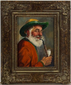 Vintage Fritz Muller (1913-1972) - Signed Mid 20th Century Oil, Gentleman Smoking a Pipe