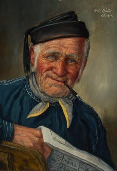 Fritz Muller (1913-1972) - Signed Mid 20th Century Oil, Gentleman with Newspaper