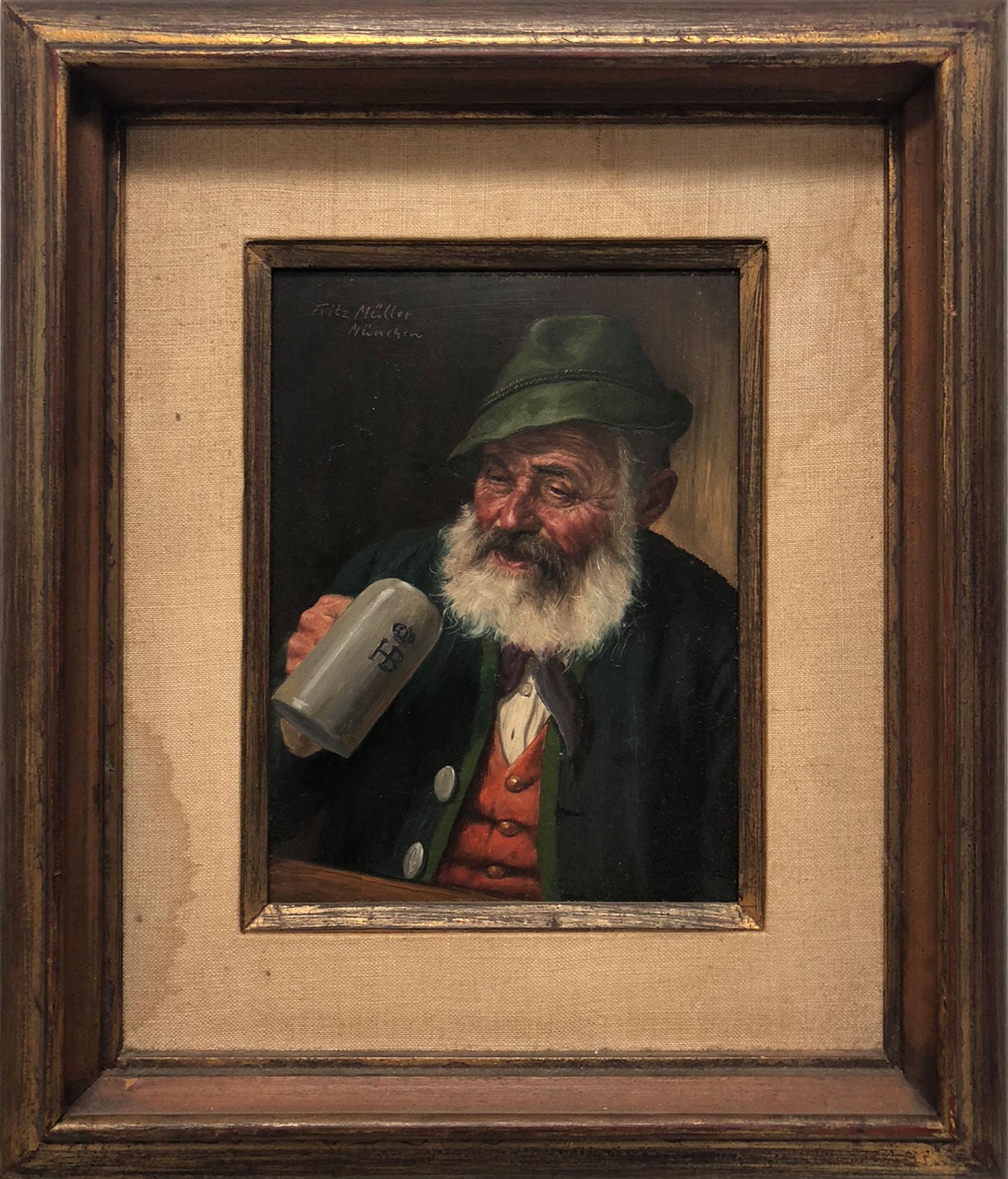 Fritz Muller Portrait Painting - Portrait of a Man Drinking