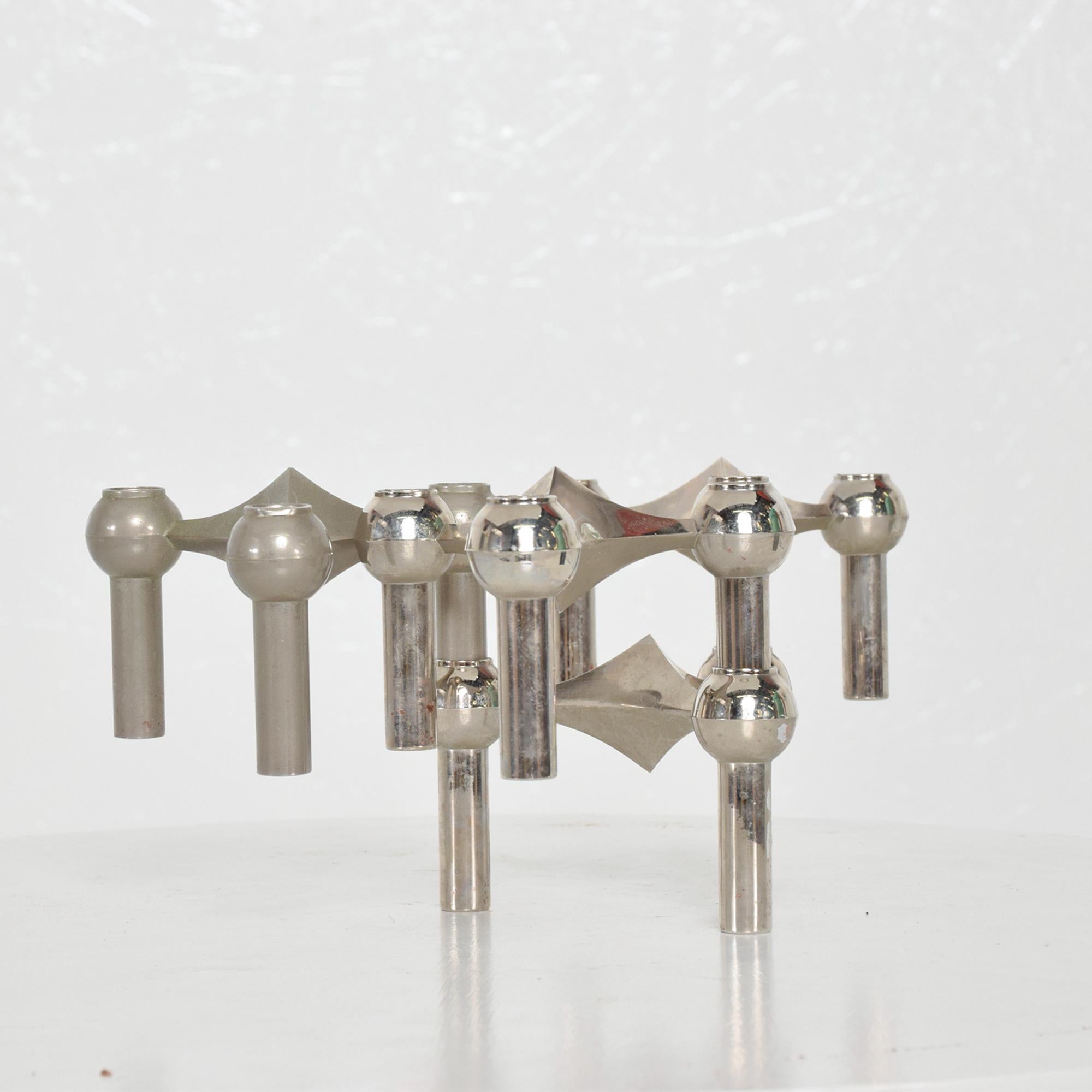 From Western Germany Sculptural Modular Candlestick Candle Holders in Chrome
Set of Four (-each a trio-) by Fritz Nagel & Caesar Stoffi 1960s -Midcentury Modern Vintage
Dimensions: 2.38