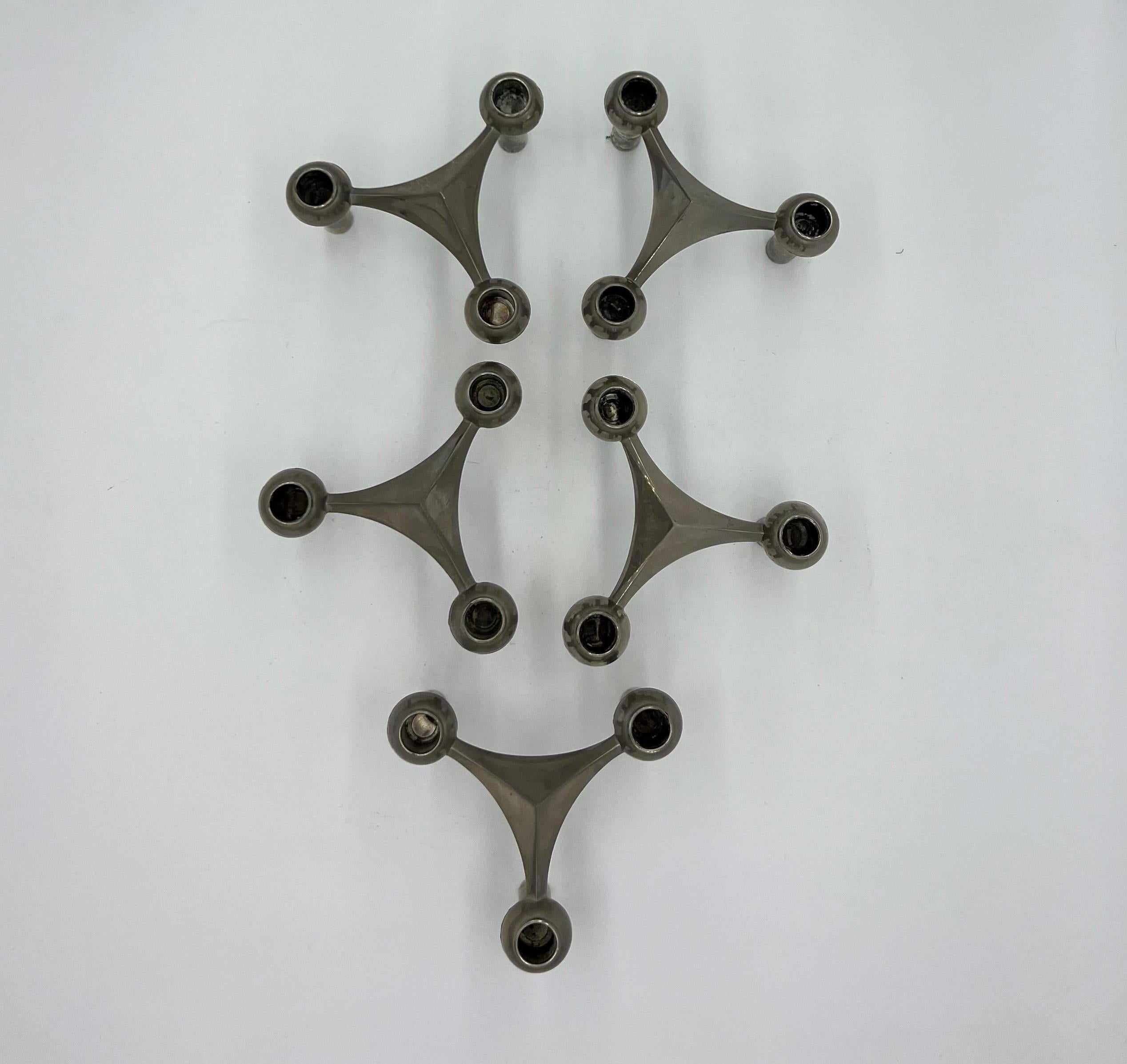 Fritz Nagel, modular candlestick, Germany, 1960, total height 23 cm, set of five pieces, good condition.