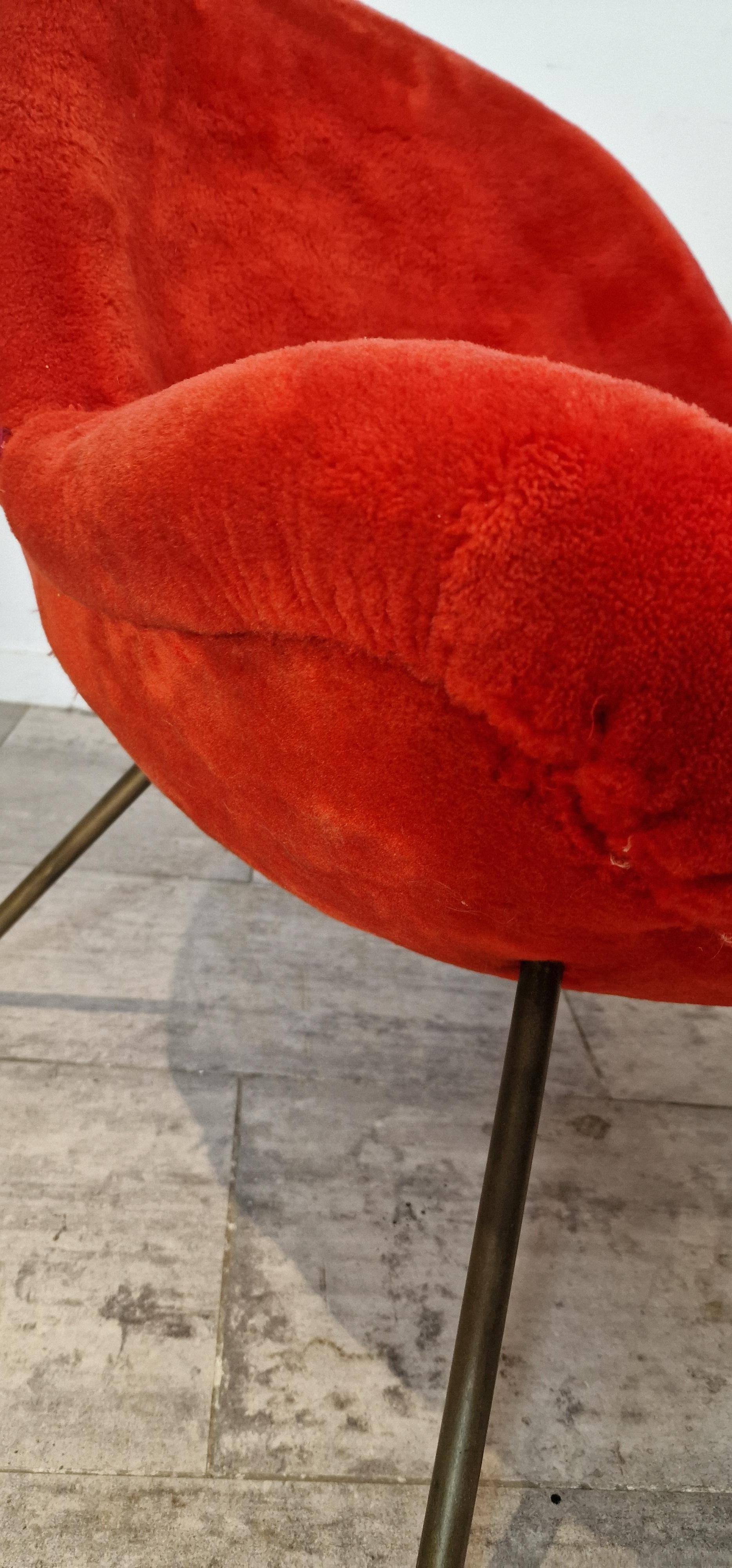 Mid-Century Modern Fritz Neth Egg Chair in Original Red Fabric, to Be Reuphostered For Sale