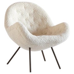 Fritz Neth Egg Shaped Lounge Chair in Ivory Dedar Bouclé, Correcta Kassel, 1950s