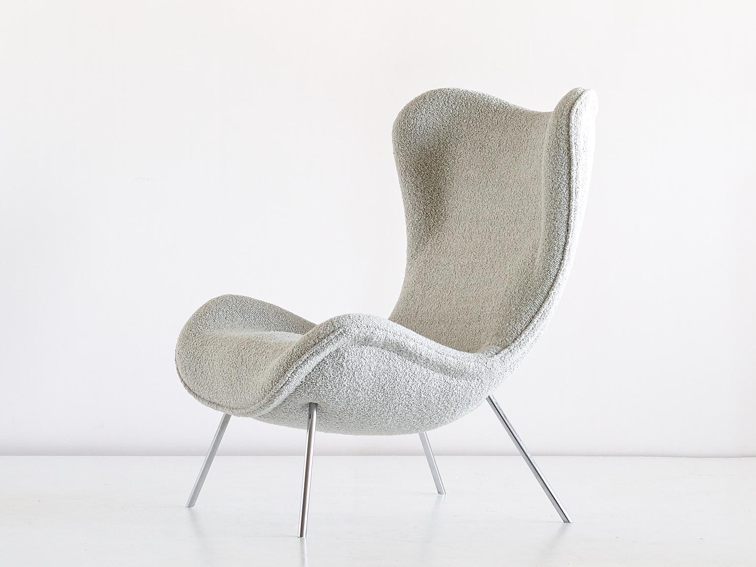 Fritz Neth 'Madame' Lounge Chair in Pearl Dedar Bouclé, Correcta, Germany, 1950s 4