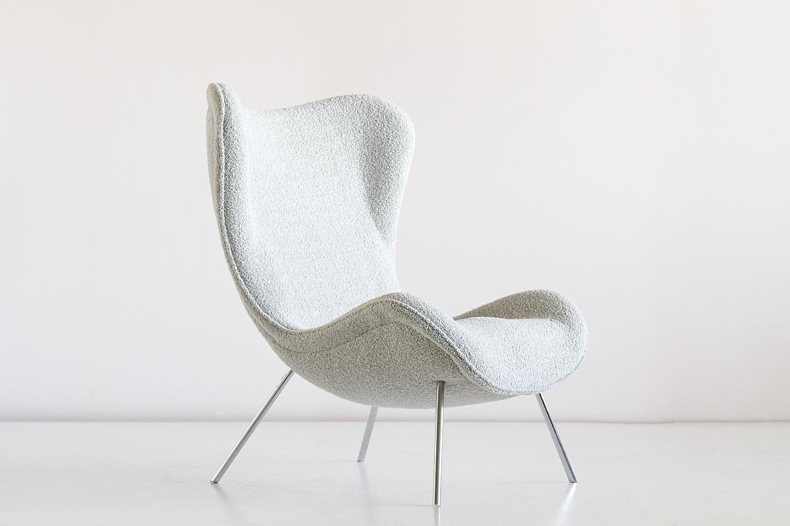 Mid-Century Modern Fritz Neth 'Madame' Lounge Chair in Pearl Dedar Bouclé, Correcta, Germany, 1950s