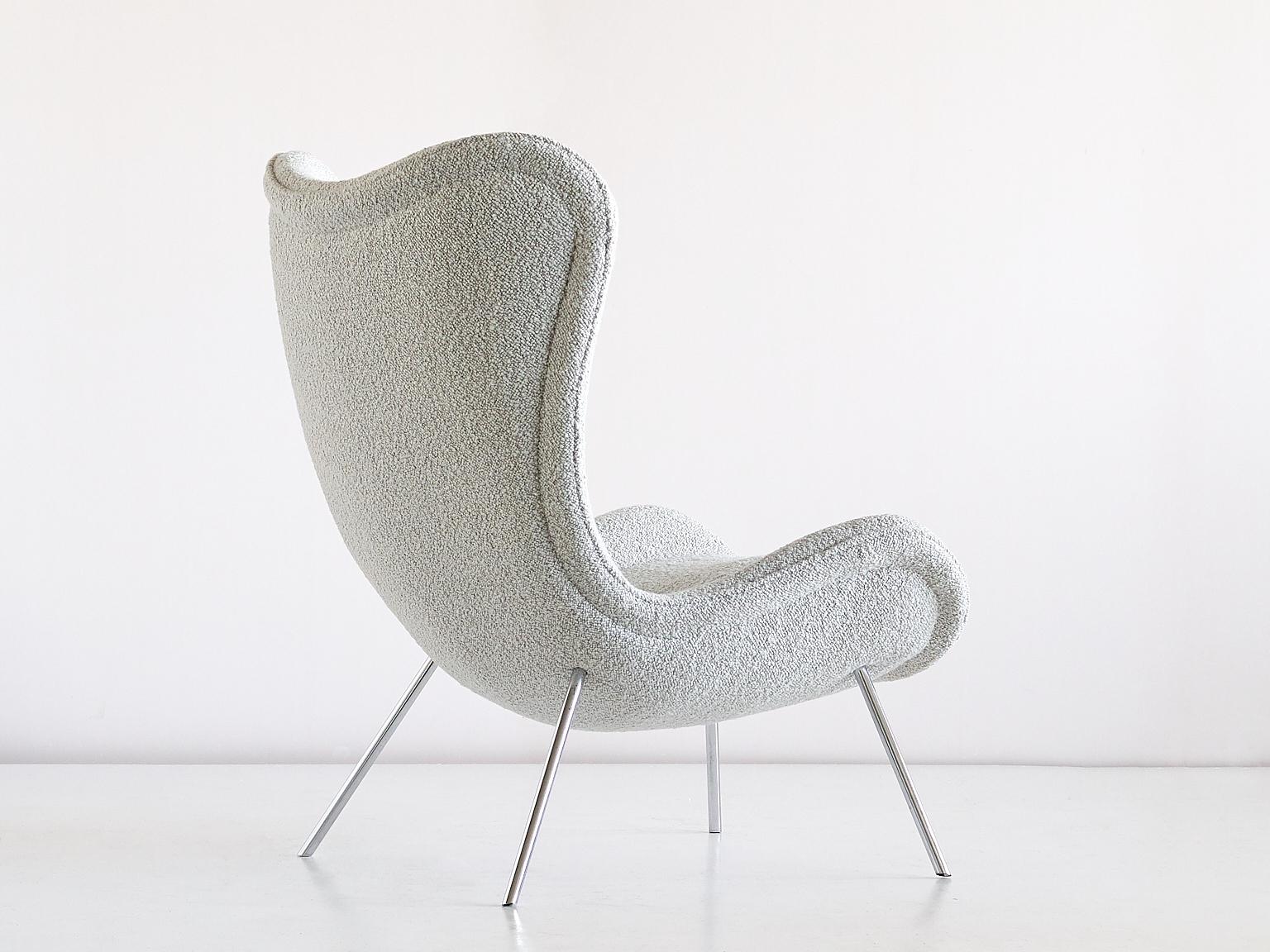Fritz Neth 'Madame' Lounge Chair in Pearl Dedar Bouclé, Correcta, Germany, 1950s 2