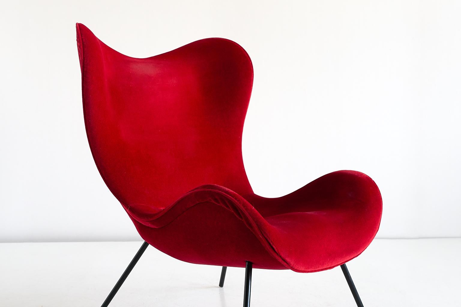 Fritz Neth 'Madame' Lounge Chair in Red Velvet for Correcta, Germany, 1950s 2